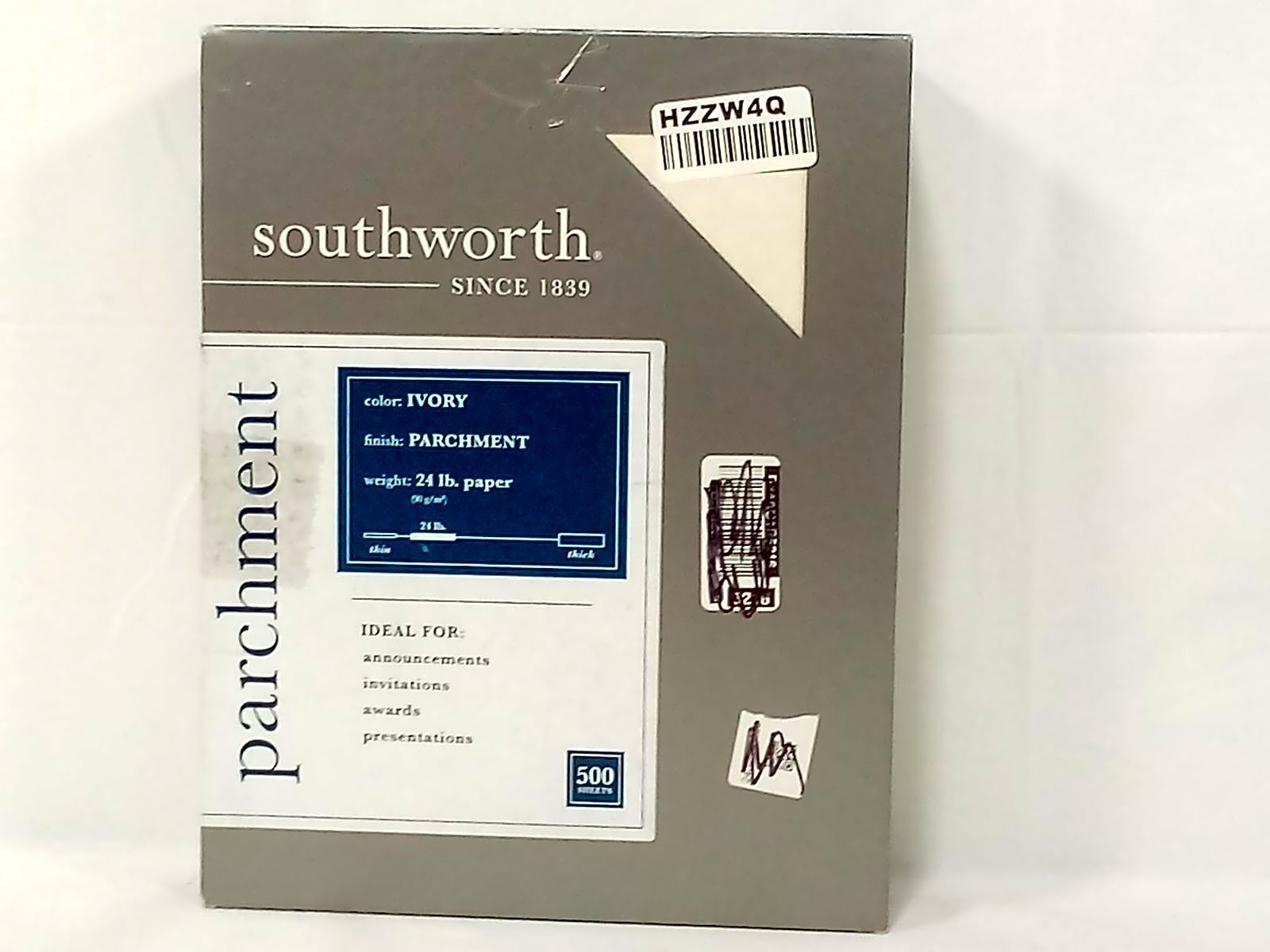 Southworth 984C Parchment Specialty Paper Ivory 24 lb 8.5 x 11 500 Sheets