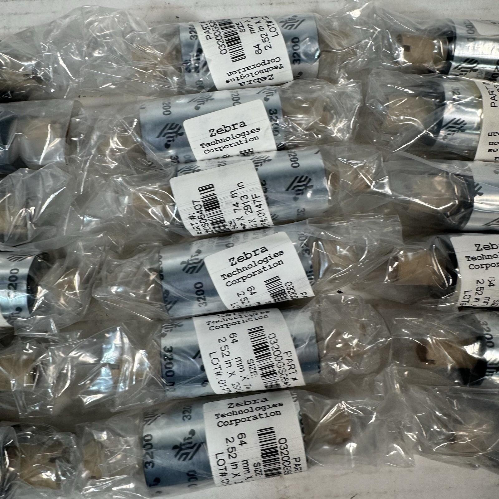 Zebra 2.52 x 2913″ 3200 Wax Resin Ribbons 03200GS06407 Genuine OEM – 18 Rolls