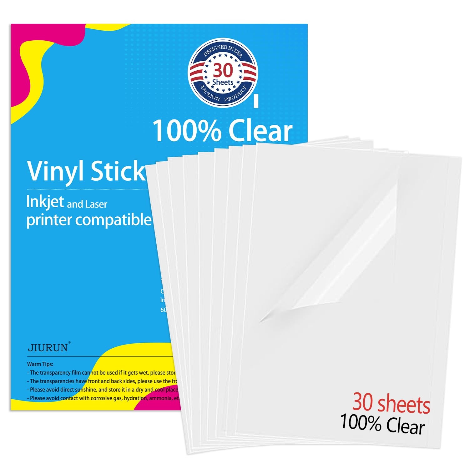 Premium Printable Vinyl Sticker Paper for Inkjet & Laser Printer, 100% Transp…