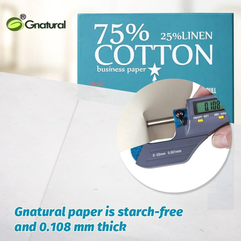 75% Cotton 25% Linen Paper, 85gsm Inkjet Printing Paper, 8.5″x11″ White Color Re