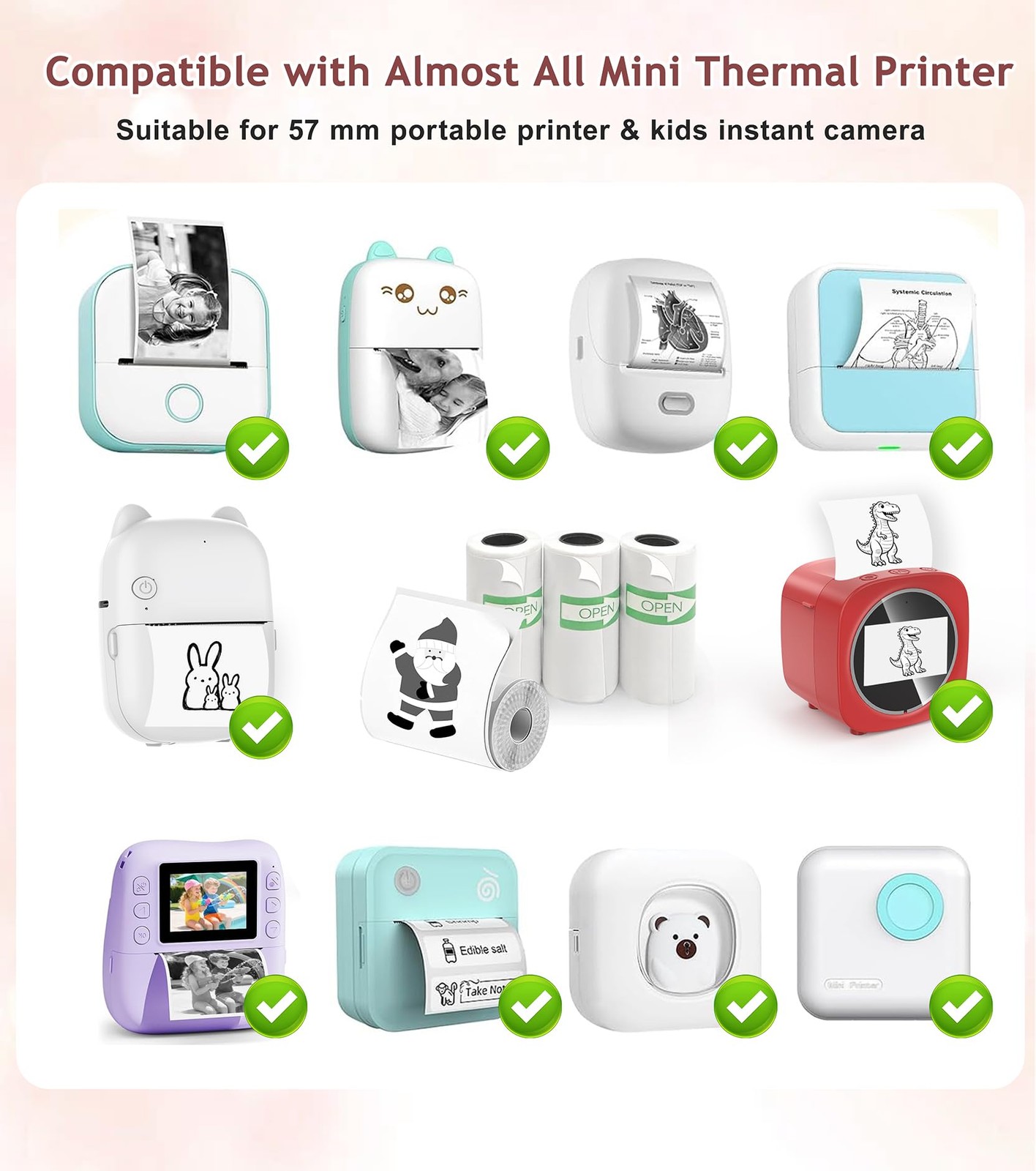 10 Rolls Mini Thermal Printer Sticker Paper – 57mm x 25mm | BPS/BPA-Free | Se…