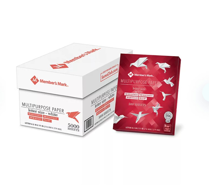 Member’s Mark Multipurpose Copy Paper Printer 10Reams = 5000 Cts White 8.5″x11″