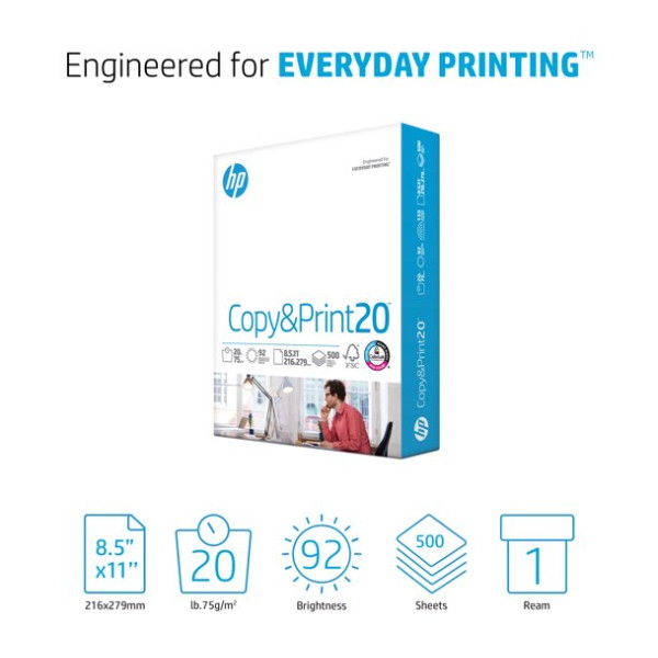 HP Printer Paper Office 20 8.5” X 11” Copy Print Letter Size 1 Ream 500 Sheets