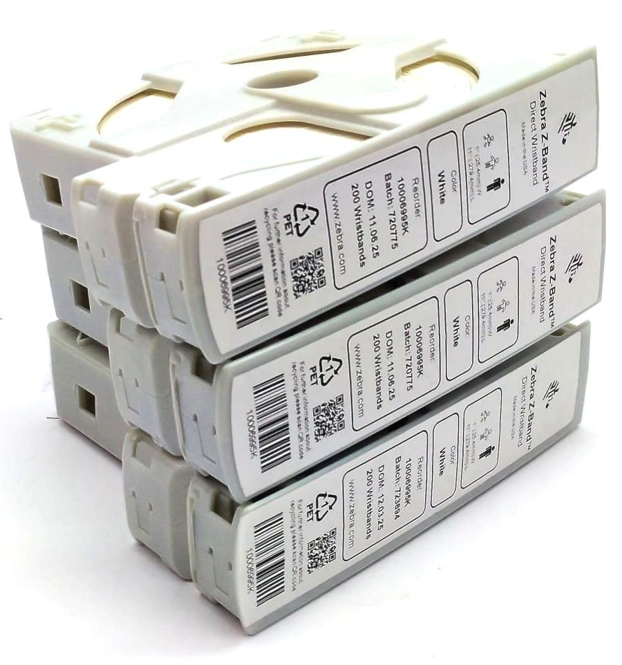 Zebra 1″ x 11″ Z-Band Direct Wristbands White 10006995K Genuine OEM – 3 Pack