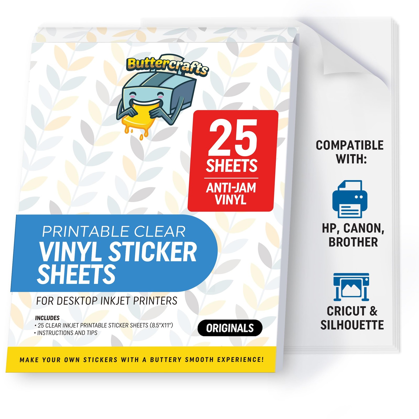 Printable Vinyl Sticker Paper Waterproof 25 Sheets 8.5×11 Inkjet Frosted Clear