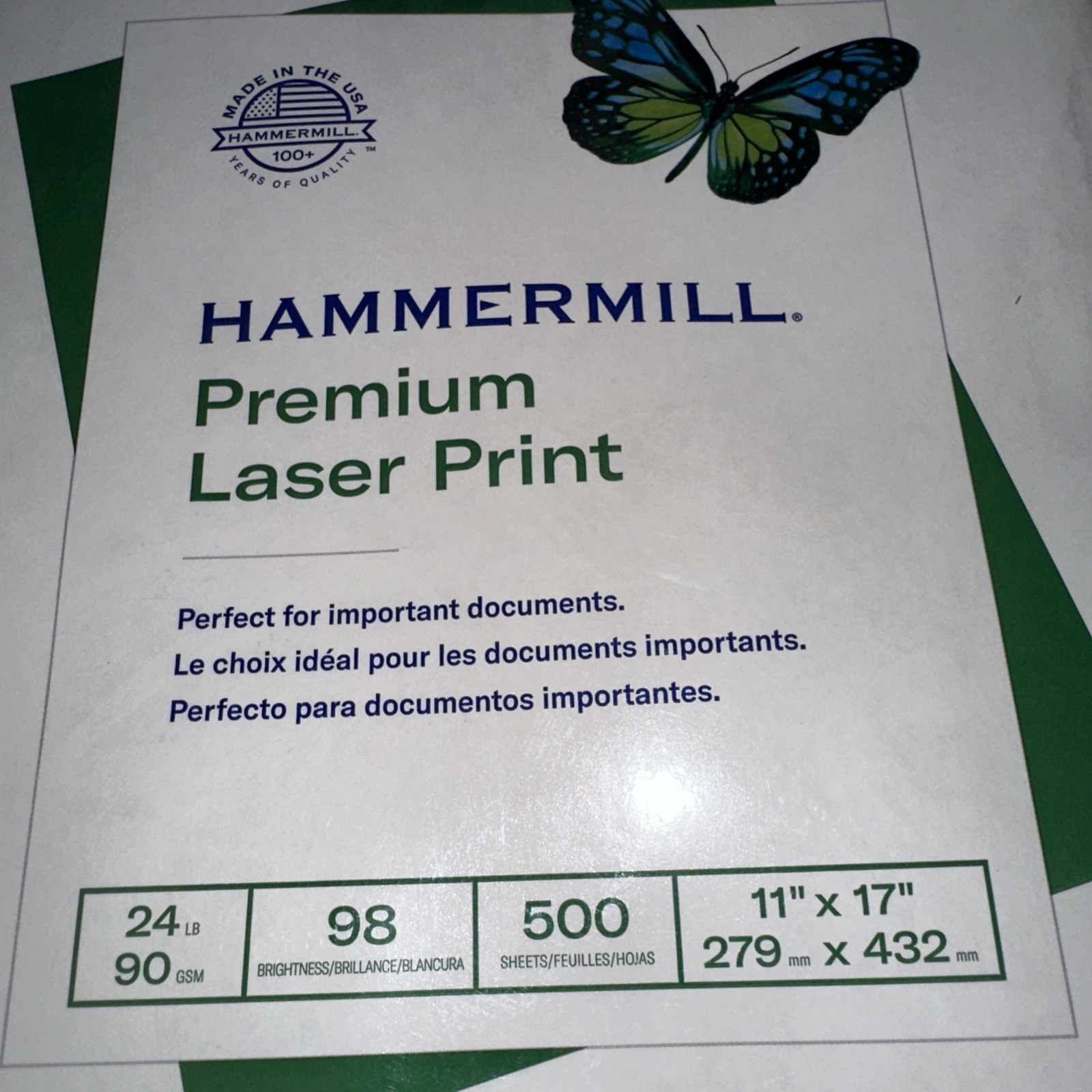 HAMMERMILL PRINTER PAPER PREMIUM LASER PRINT 24LB 11 X 17 1 REAM – 98 BRIGHT