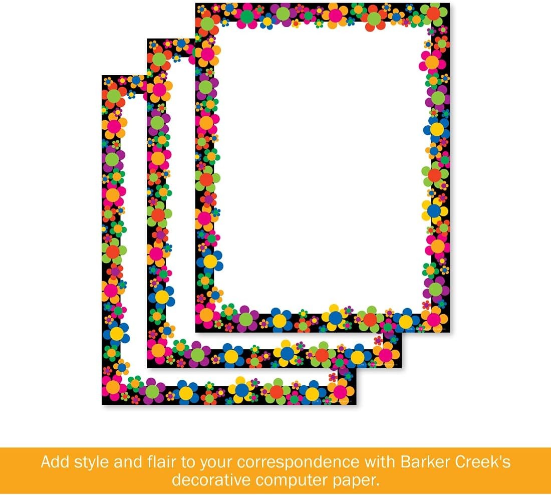 Designer Computer Paper, Neon Flower Power, 8.5” x 11”, Decorative Printer