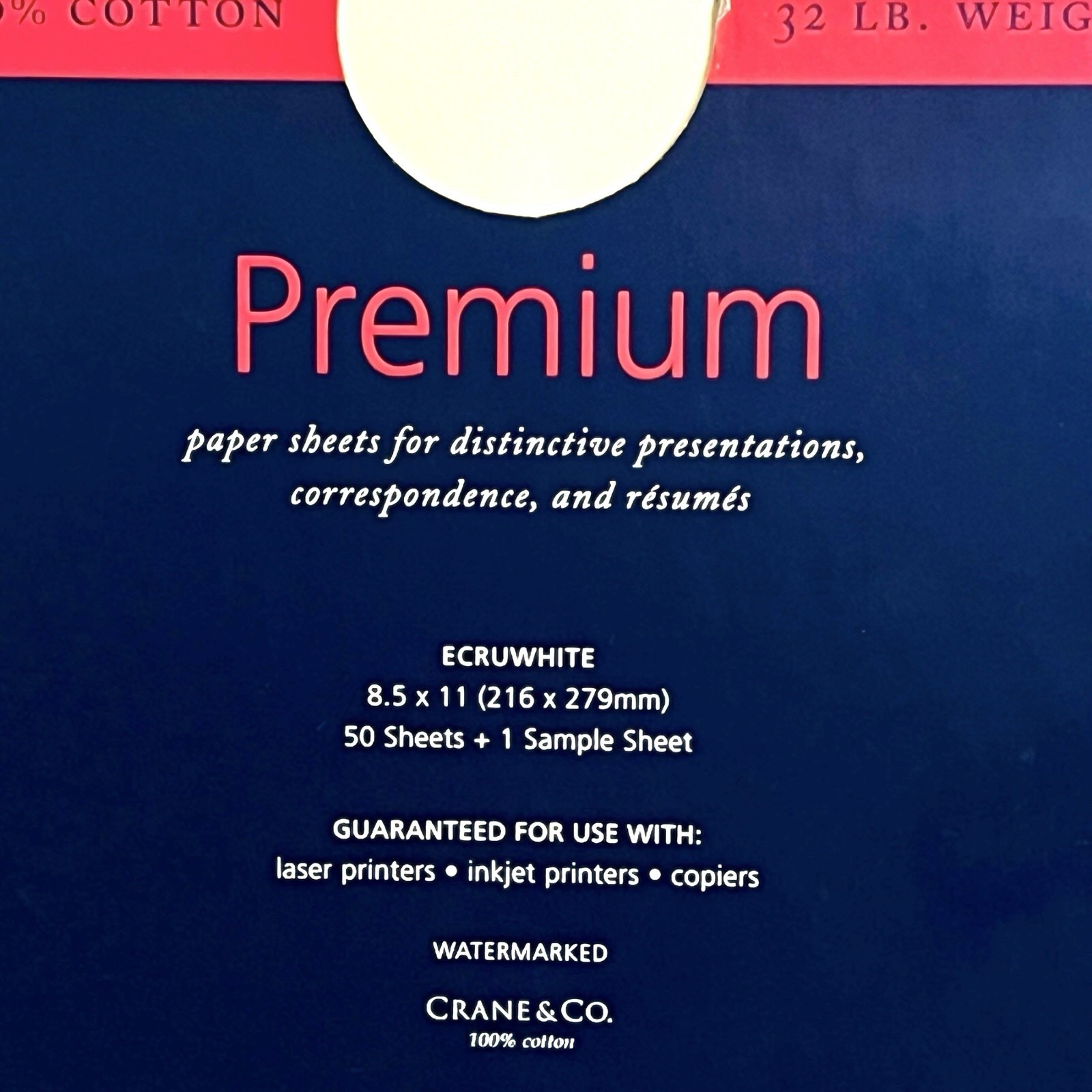 Crane & Co. Cranes Premium Weight Ecruwhite 8.5 X 11 Sheets (PS8116), 50 sheets
