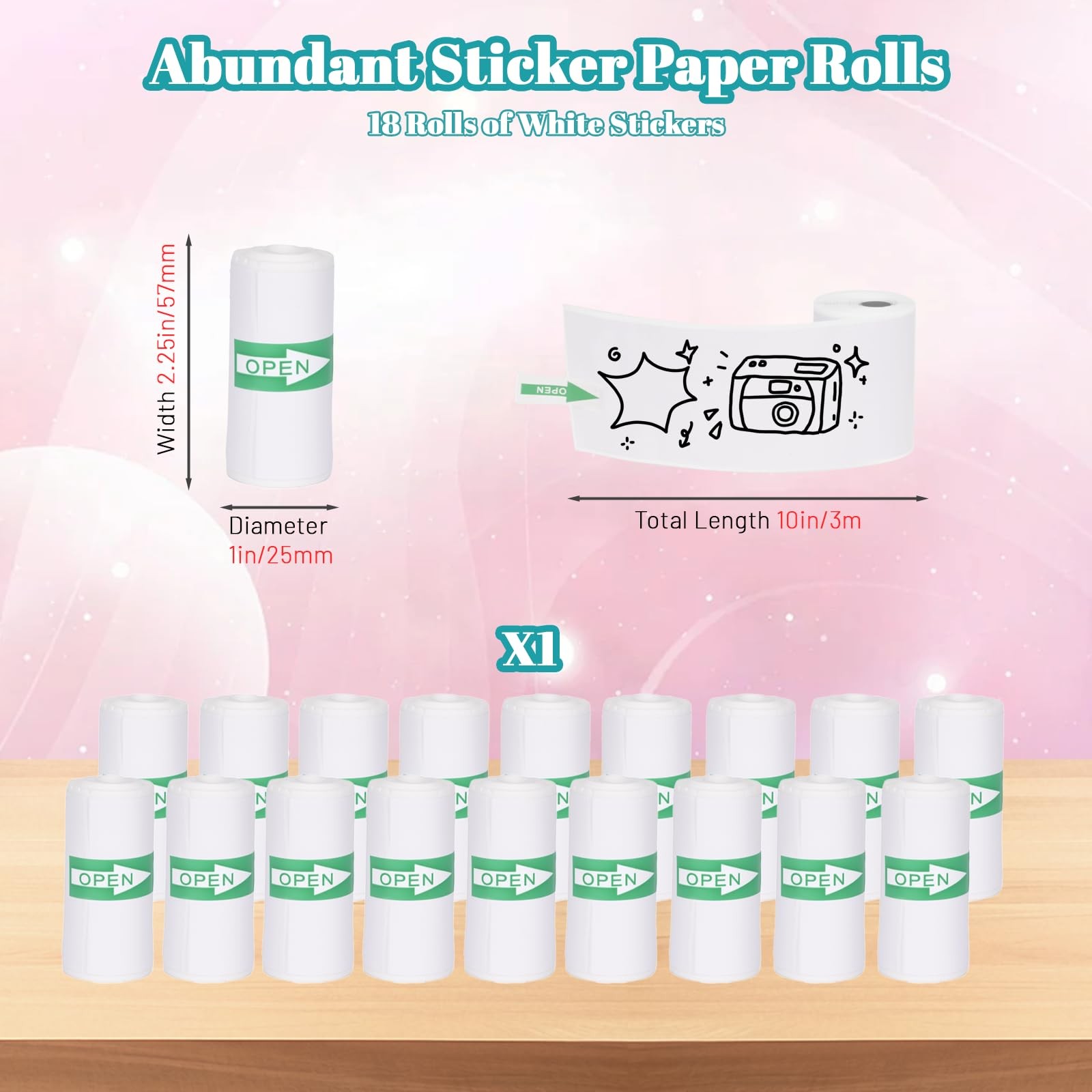 18 Rolls 57 x 25 mm Sticker Printer ,-Adhesive with Most Mini Portable Printe…
