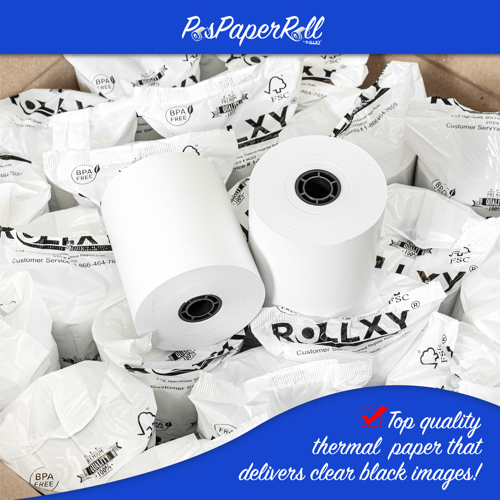 3 1/8″ x 230′ White Thermal PoS Receipt Paper 25 Rolls **FREE SHIPPING**