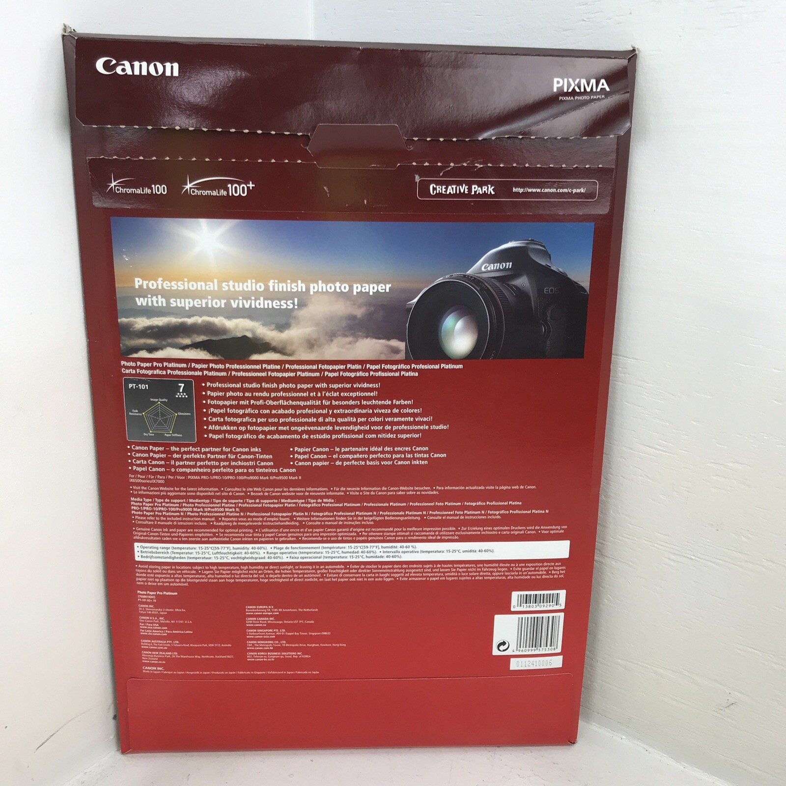 Canon Pro Platinum High-Gloss Photo Paper (13×19″), 20 Sheets #2768B018 Open Box