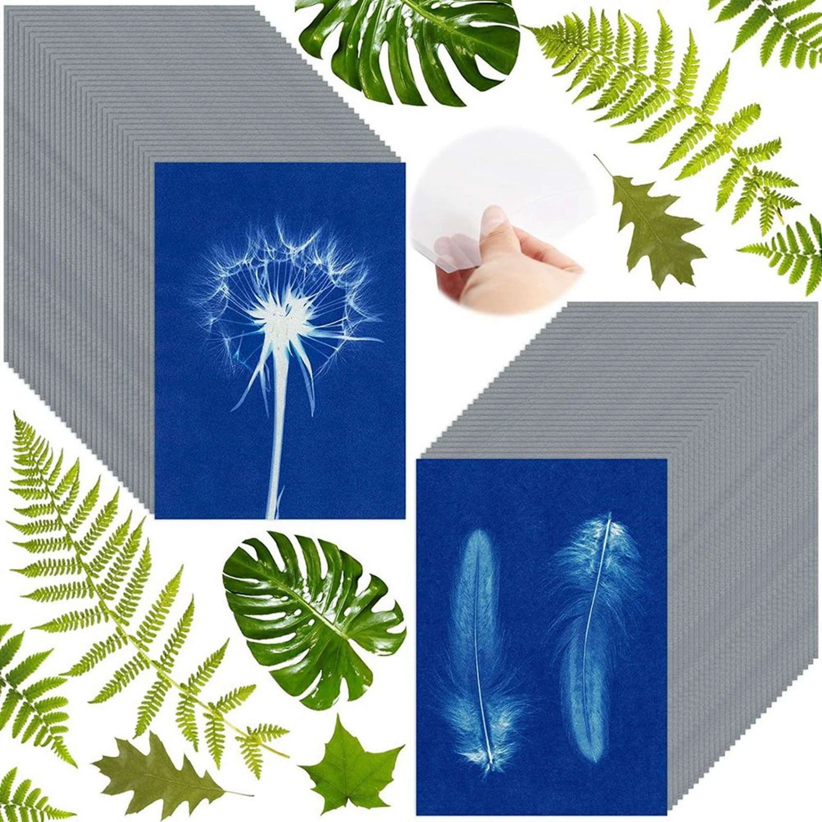 60 Sheets Sun Print Cyanotype Kit, A6 Sun Art with 1 Plastic Tool for6183