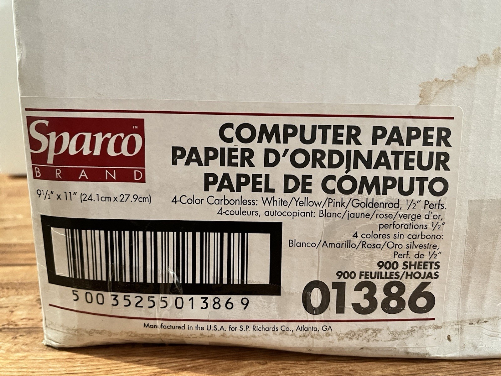 Sparco Dot Matrix Printer Paper 4 Color White/Yellow/Pink/Goldenrod ½” Perfs