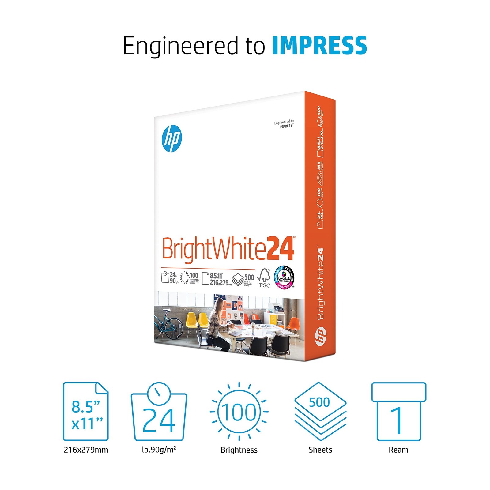 HP Papers | 8.5 x 11 Paper | BrightWhite 24 lb |1 Ream – 500 Sheets| 100 Brig…