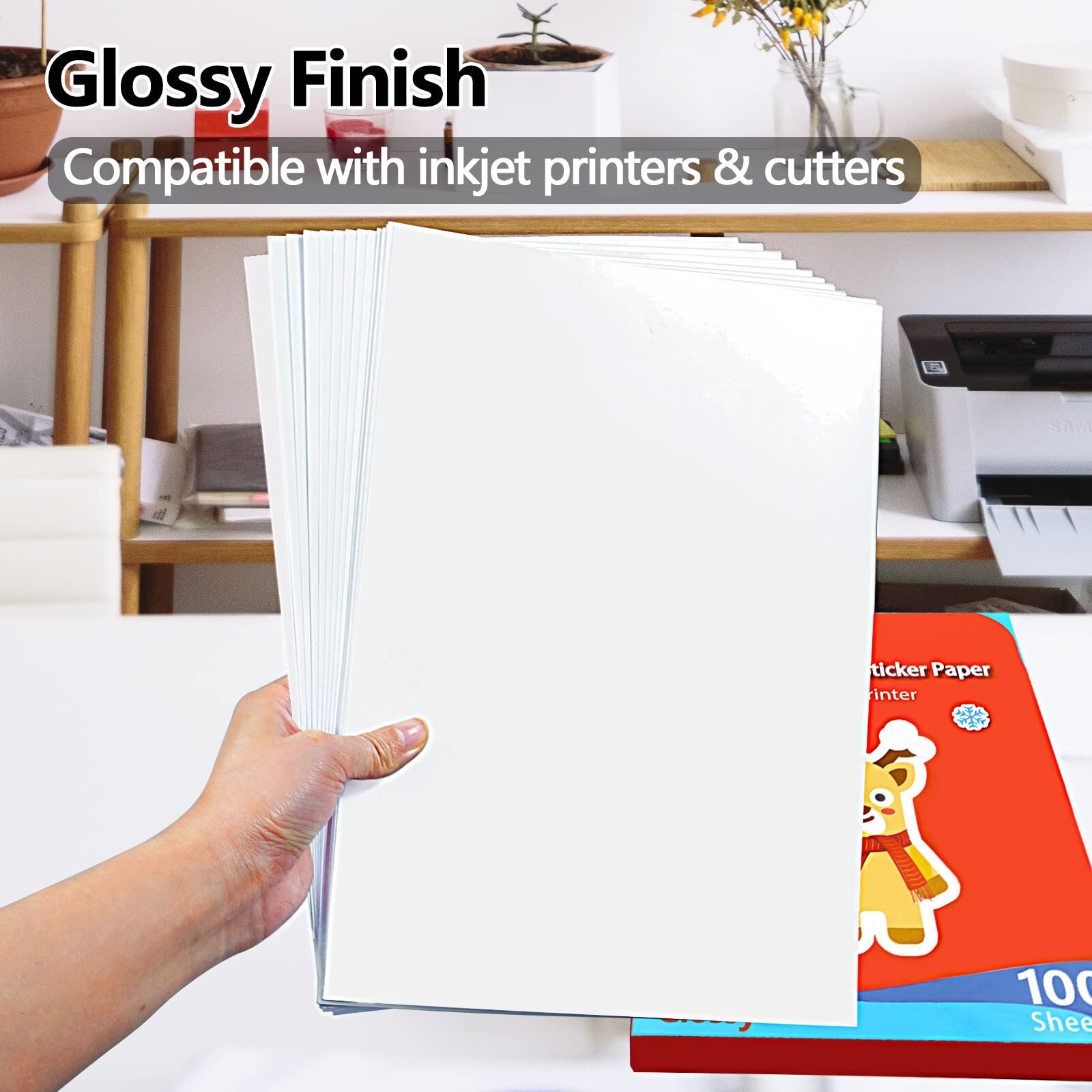 Printable Vinyl Glossy Sticker Paper for Inkjet Printer 100 Sheets White Wate…