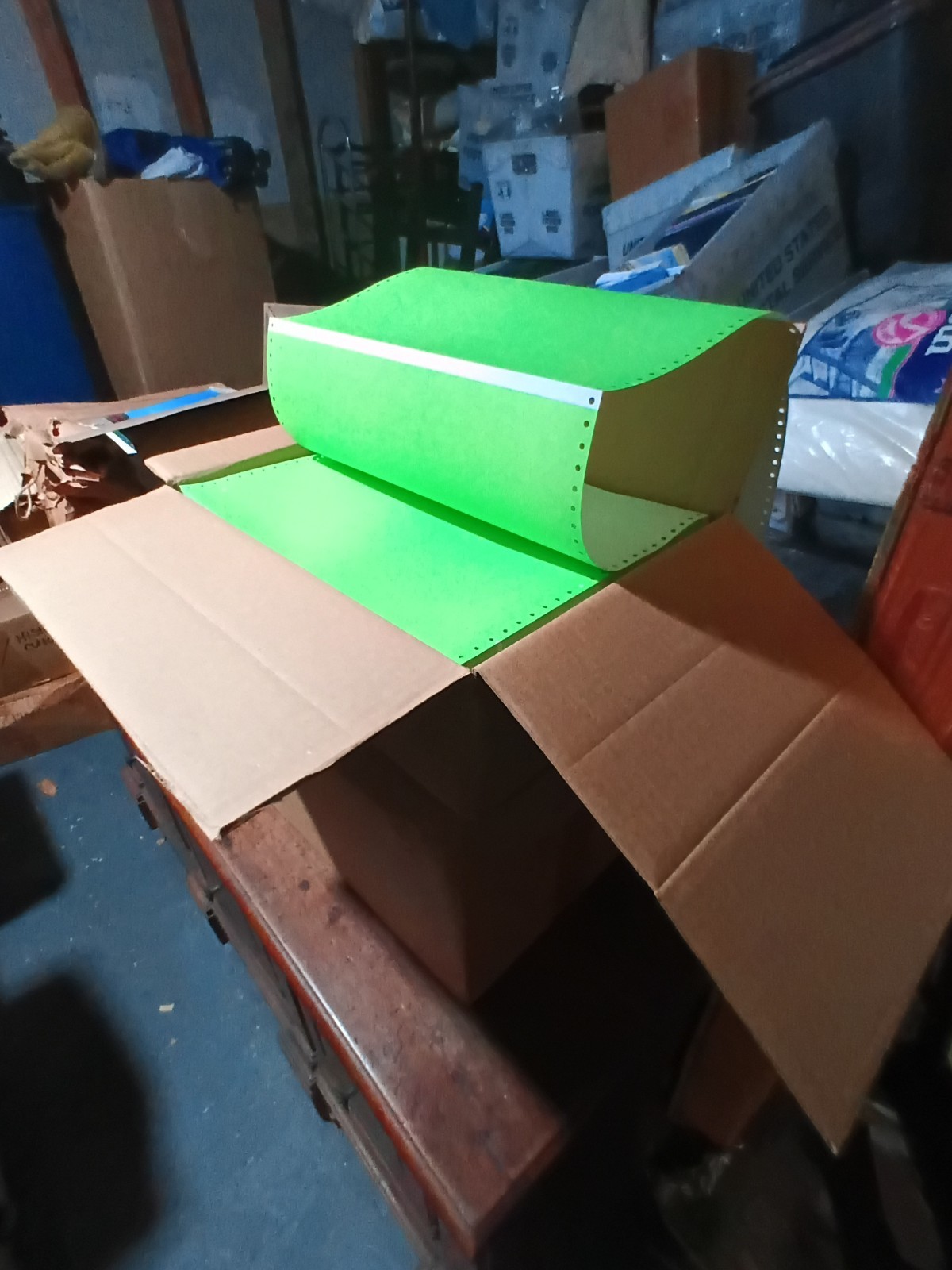 Florescent Green Continuous Feed Wide Bar Pin Feed Custom Printer Paper 2500/Box