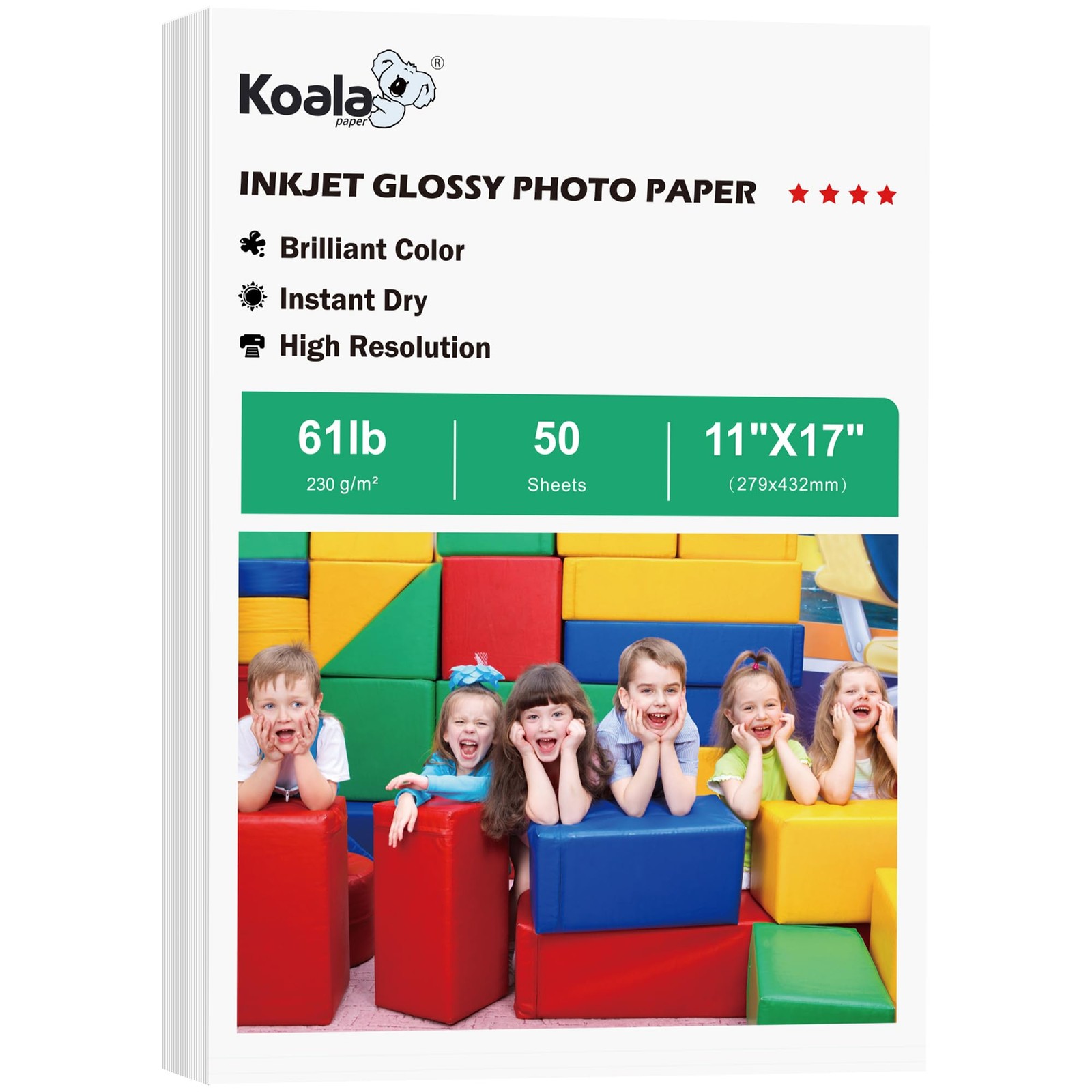 50 Sheets Koala 11×17 Inch Thick Glossy Photo Paper Heavyweight Dye Ink 61LB