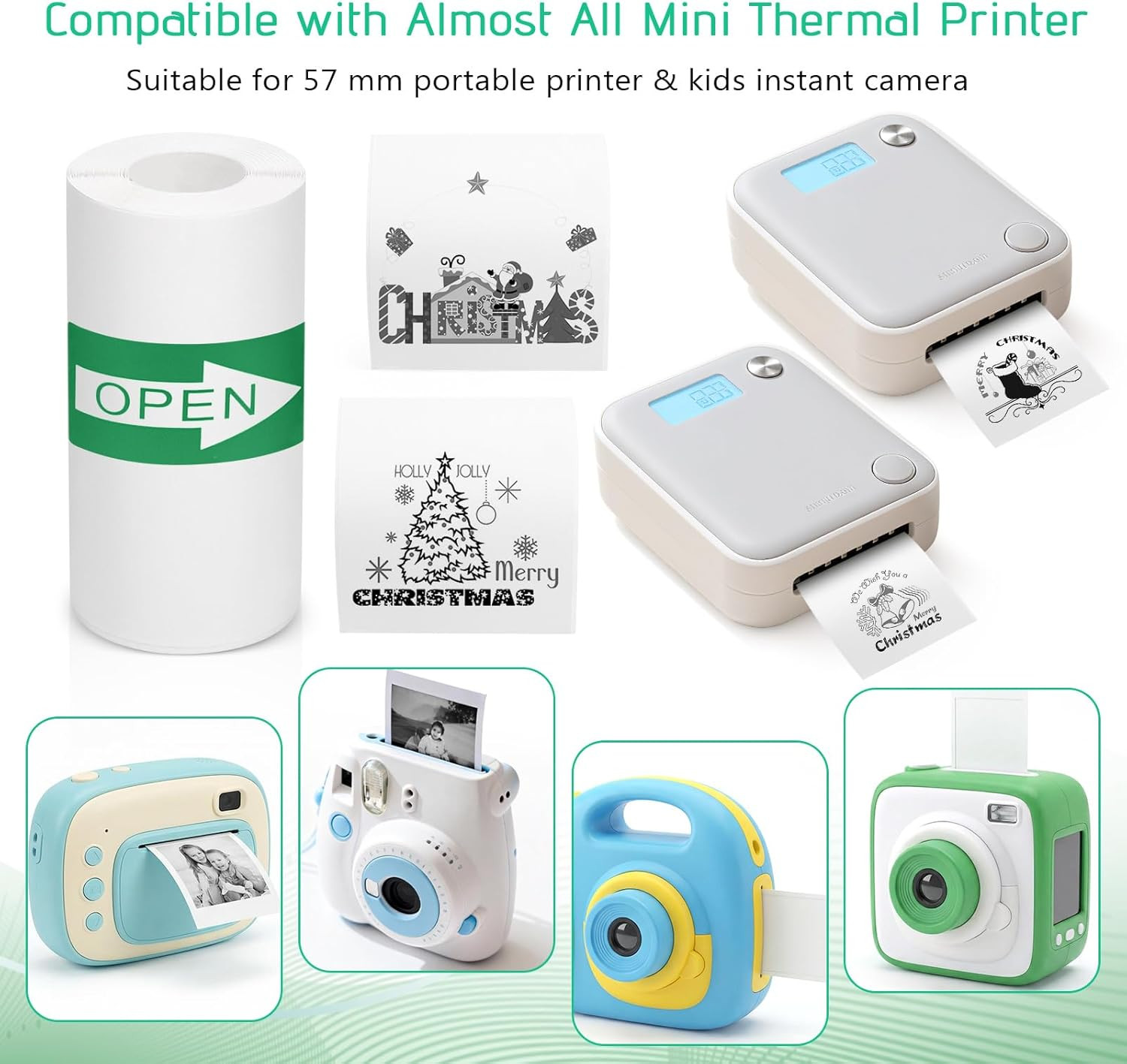 10 Rolls Mini Thermal Sticker Paper 57x25mm Self-Adhesive for Pocket Printers