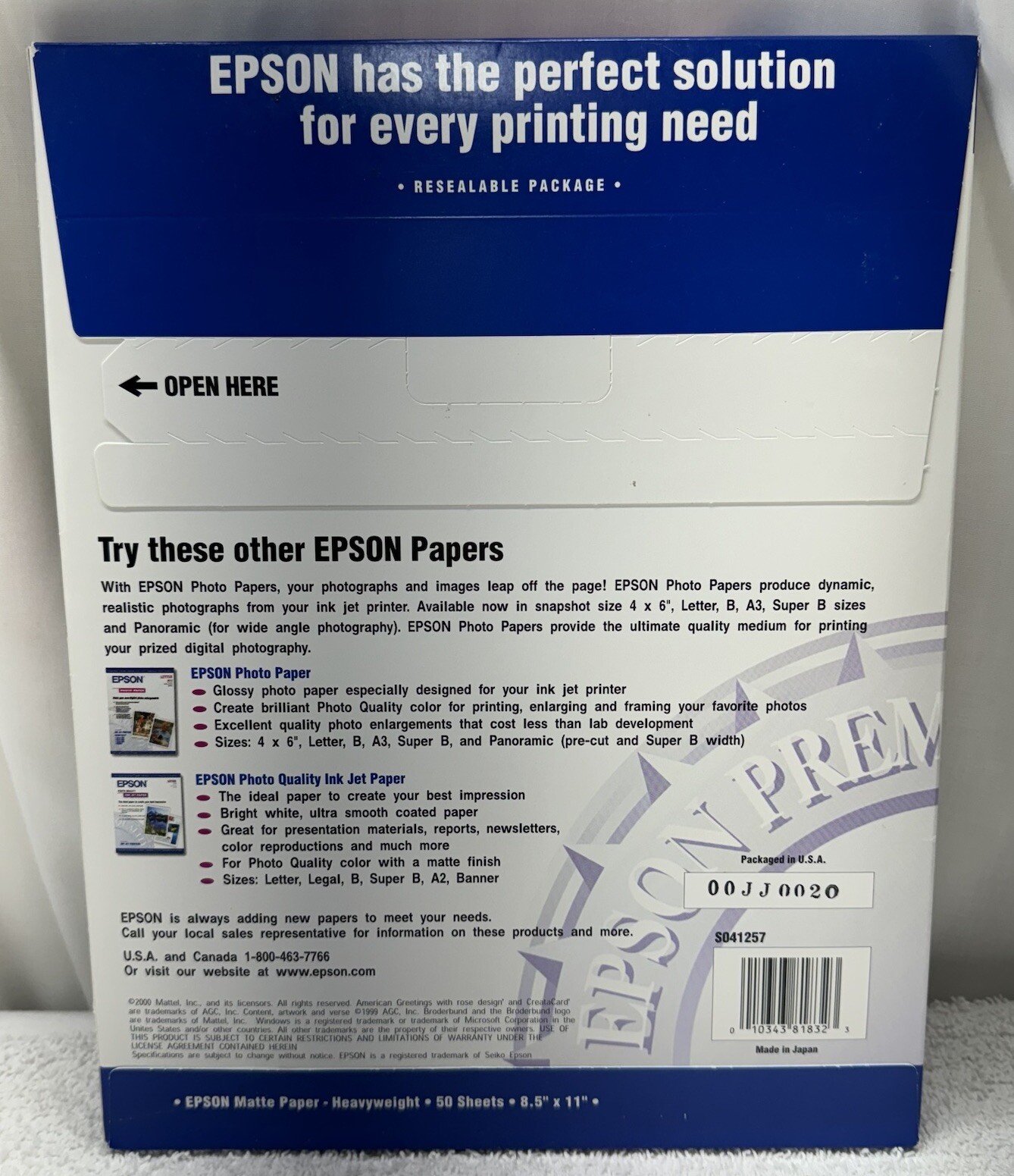 Epson Matte Paper Heavyweight Letter 8.5″ X 11″ 50 Sheets Photo Paper BN 12