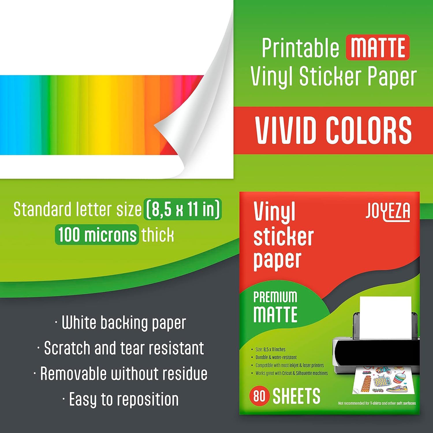 Premium Printable Vinyl Sticker Paper for Inkjet Printer – 80 Sheets Matte White