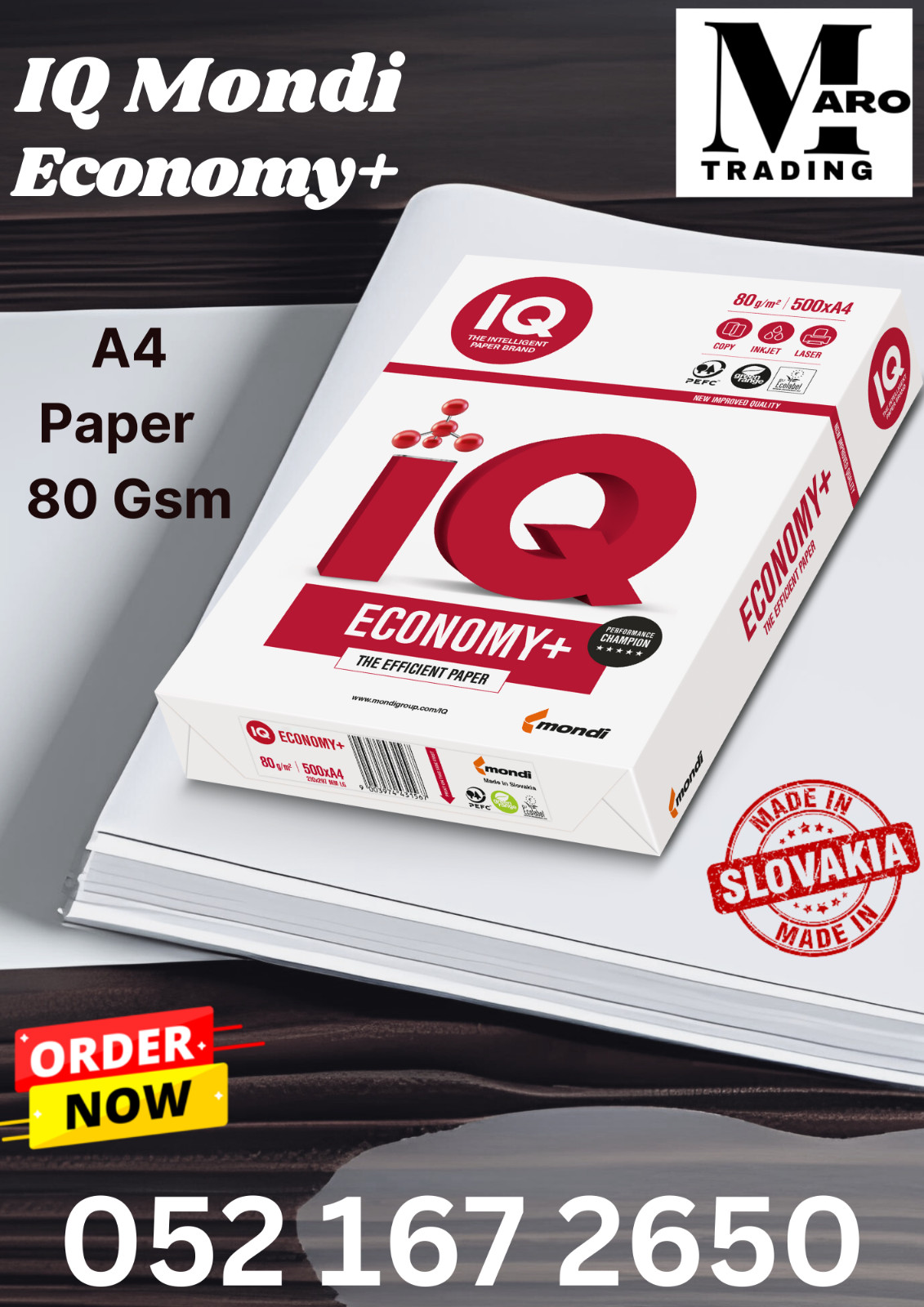 Mondi IQ Economy+ A4 paper, 80 GSM, one Ream of 500 sheets