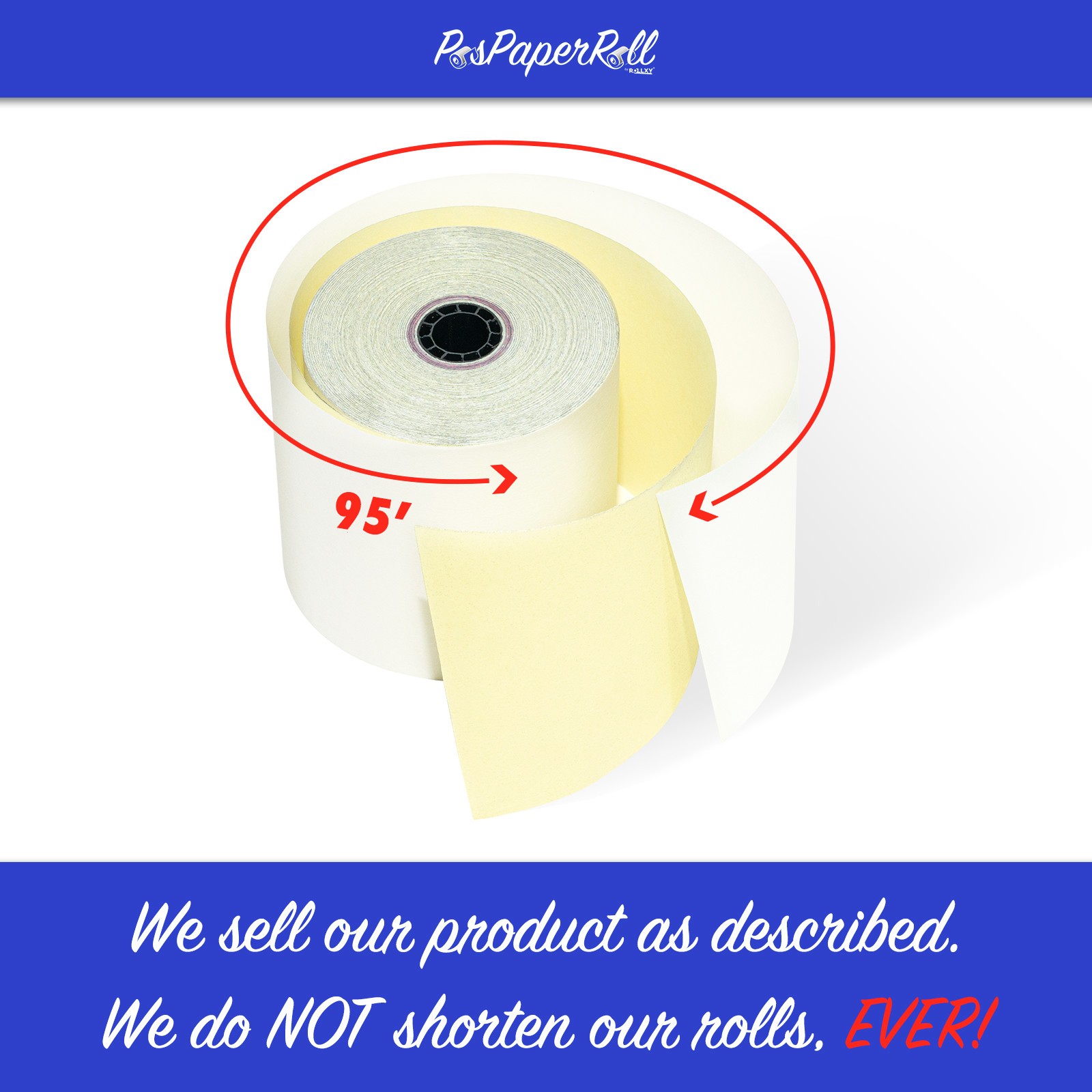 3″ x 95′ 2-ply bond white/canary receipt rolls – 50/CS