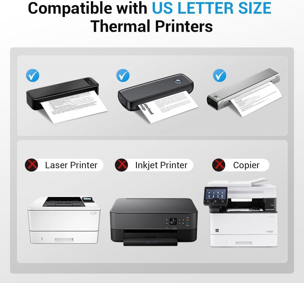 Thermal Printer Paper 8.5 X 11 Inch,Thermal Paper 8.5 X 11 Compatible with Porta