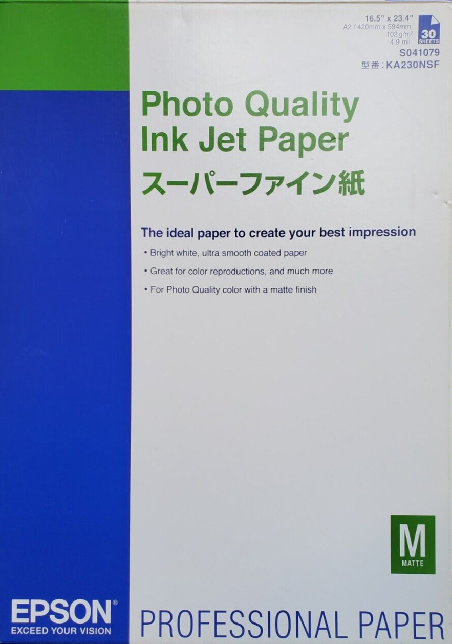 Epson Photo Quality Ink Jet Paper A2 16.5″ x 23.4″ 30 Sheets S041079