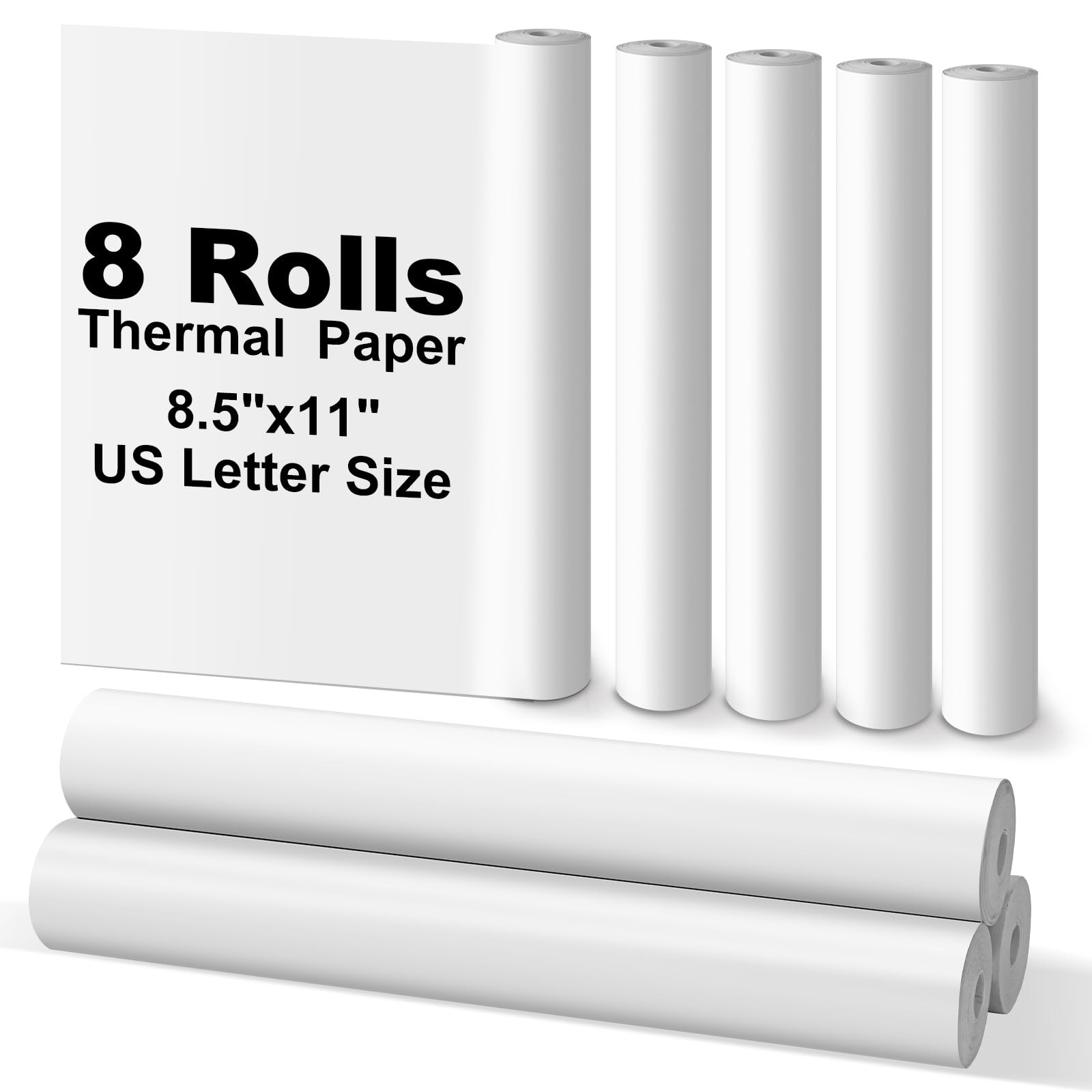 Atnadov 8 Rolls Thermal Printer Paper 8.5”x11” US Letter 8 Rolls, White