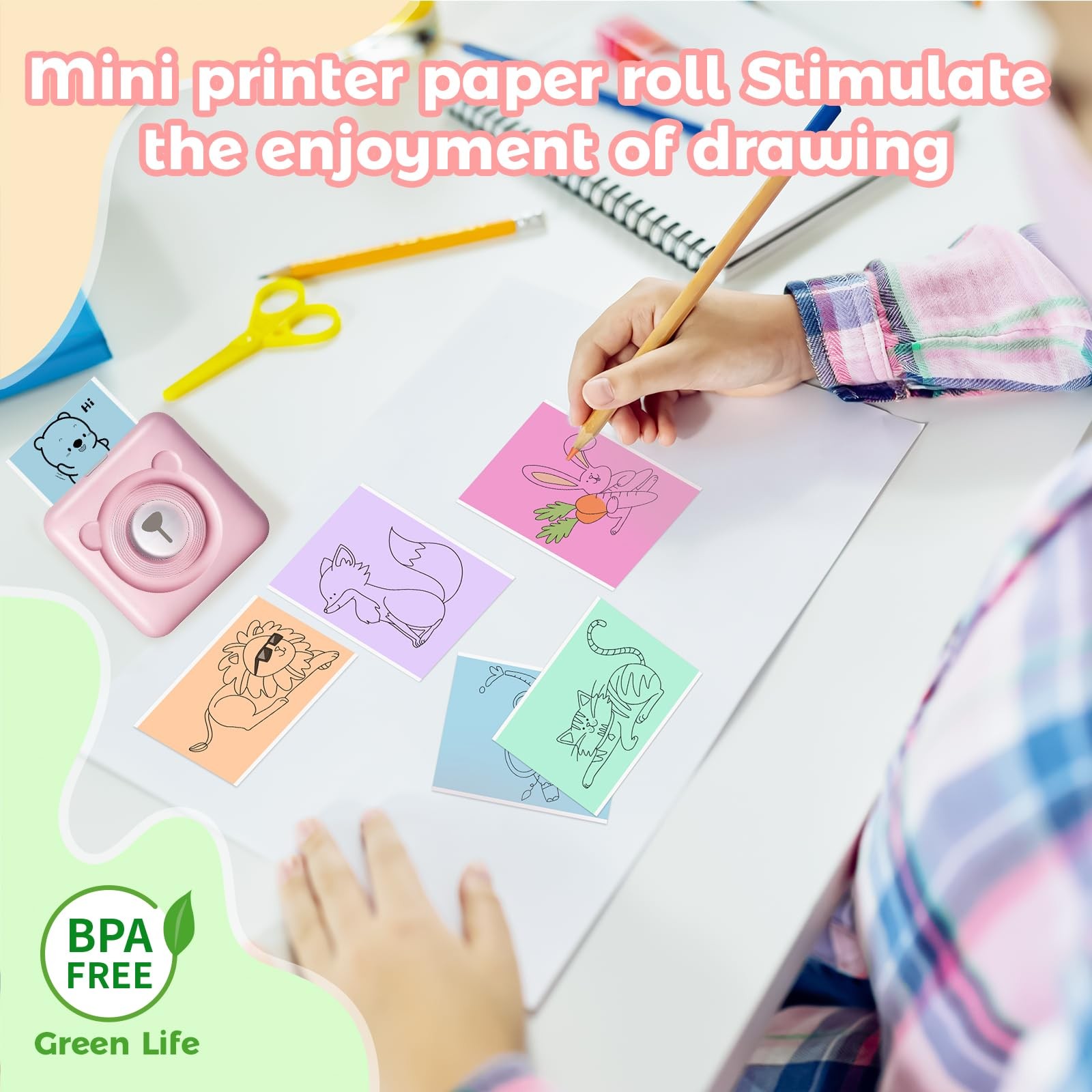 10 Rolls Self-Adhesive Multicolor Mini Printer Thermal Sticker Paper 53 x 28m…