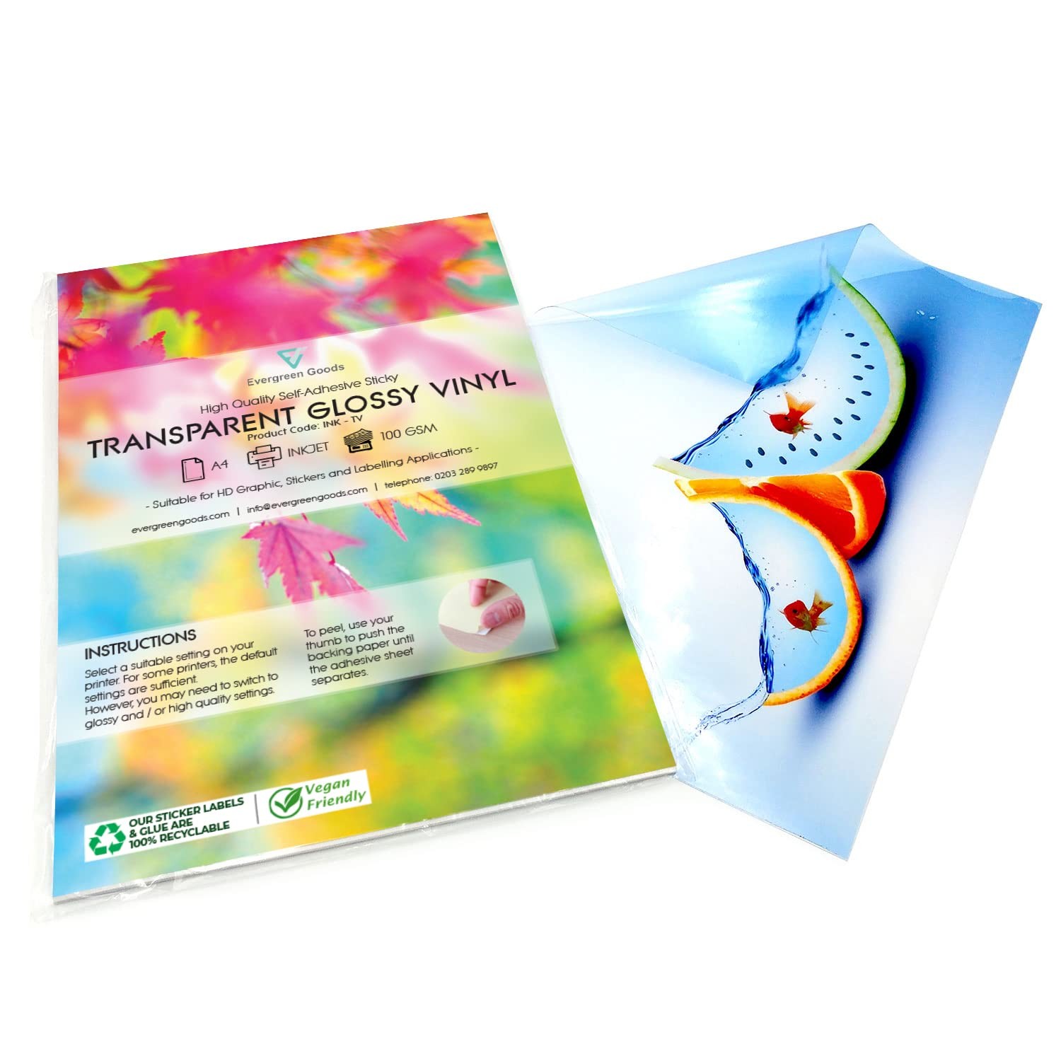 Evergreen Goods Ltd 20 Sheets A4 Transparent Glossy Vinyl Sticker Paper…