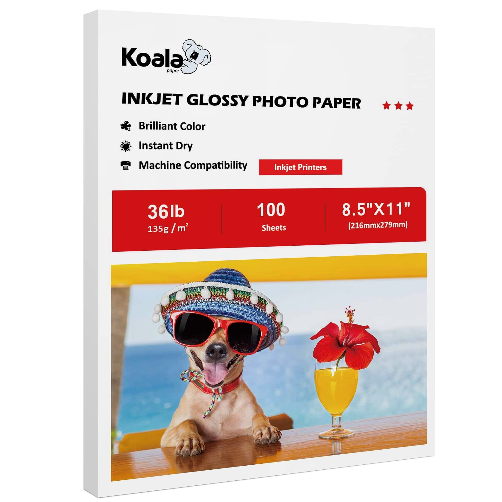 Koala Glossy Thin Photo Paper 8.5×11 Inch 36LB 100 PCS For DIY Chip Bag