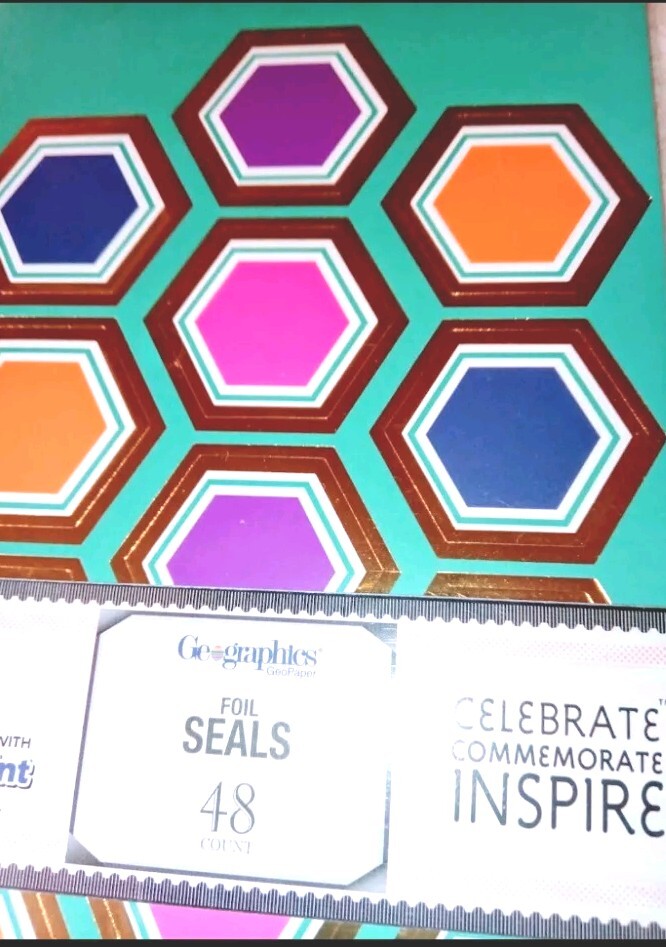 96 Geometric Stationary Seals Multi Colored Foil Address Labels Scrapbook Letter