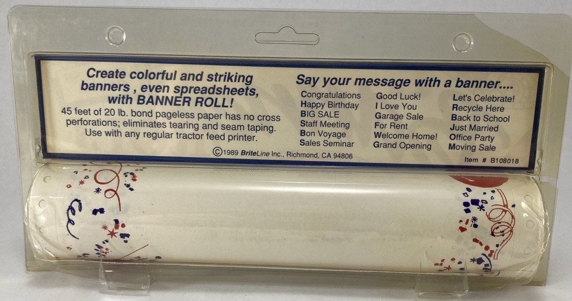 Vintage Briteline Pageless Paper 45′ Banner Spreadsheet Roll 1989