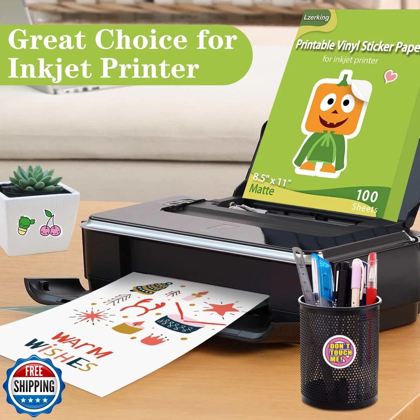 Lzerking Printable Vinyl Sticker Paper for Inkjet Printer 100 She