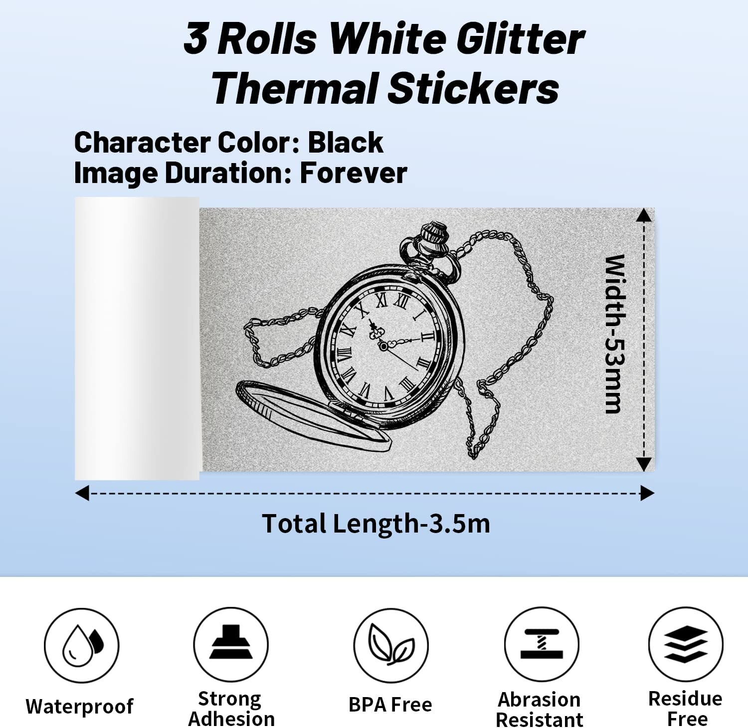 Silver Glitter Transparent Sticker Labels 50mm Adhesive Thermal Paper for M02