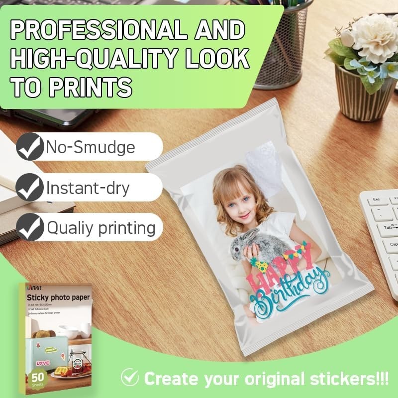 Vivid 4×6 Glossy Inkjet Sticker Paper – 50 Sheets