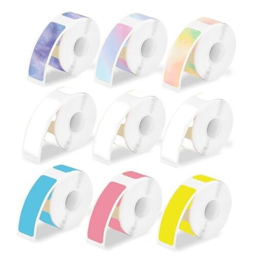 9 Rolls Colored D30 Label Tape, 1440 Pcs 12 x 40mm Label 0.47×1.57 in Colorful