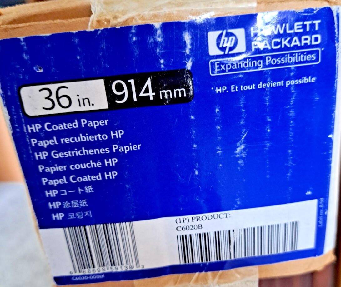 1 Roll HP Designjet Inkjet Large Format Paper 4.5 mil 36″ x 150 ft White C6020B