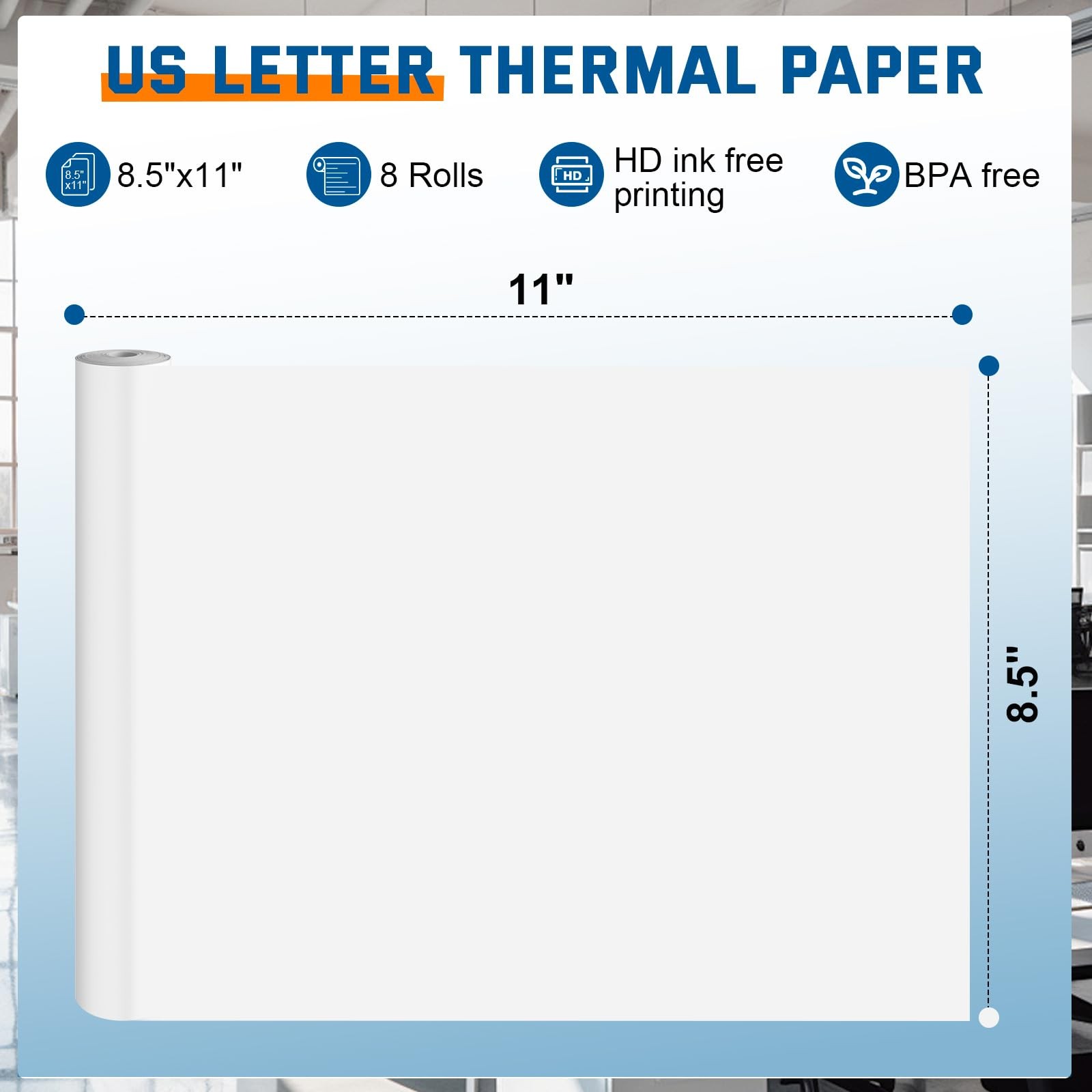 Atnadov 8 Rolls Thermal Printer Paper 8.5”x11” US Letter 8 Rolls, White