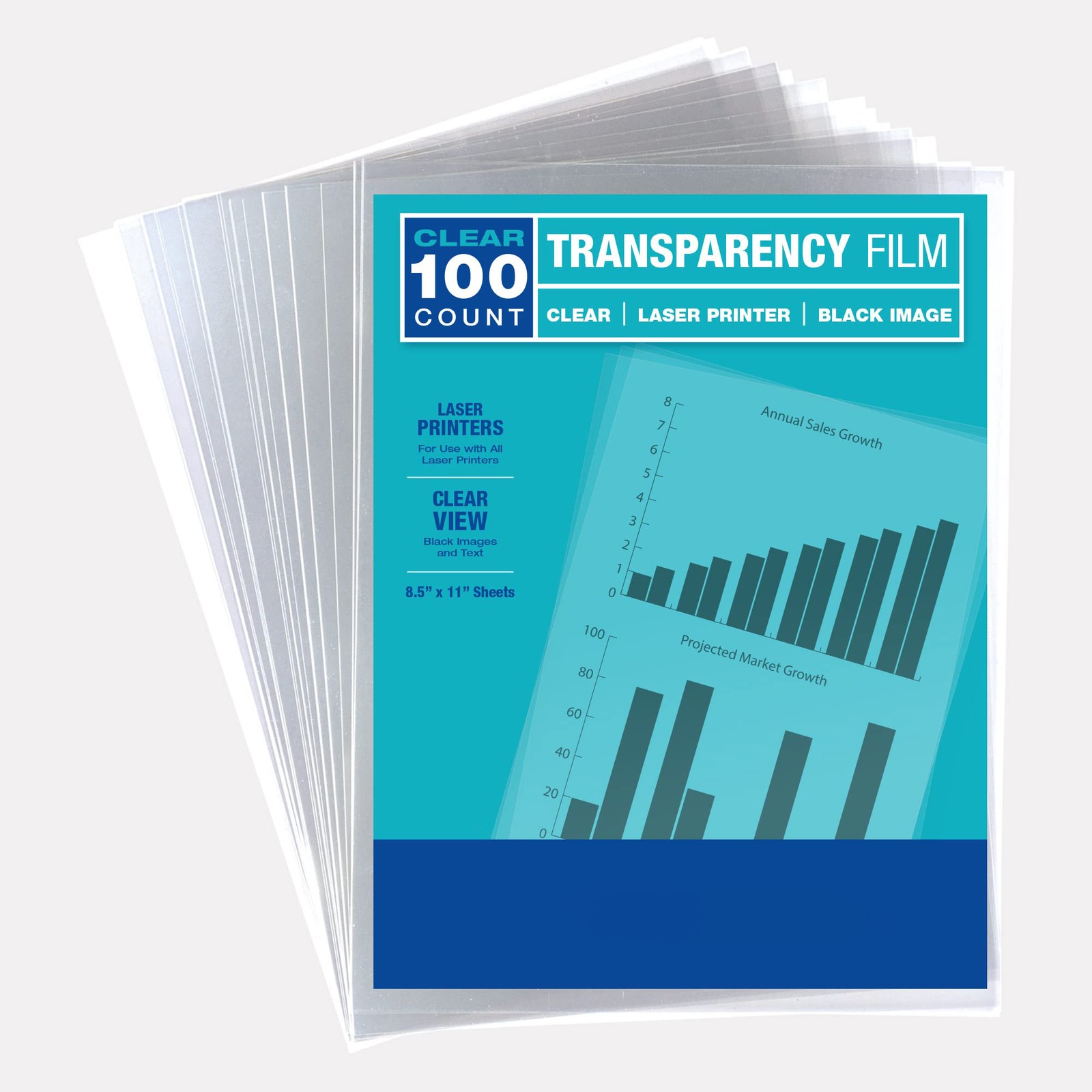 100 Clear Transparency Sheets, Laser Jet Projector Film, 8.5×11, Black
