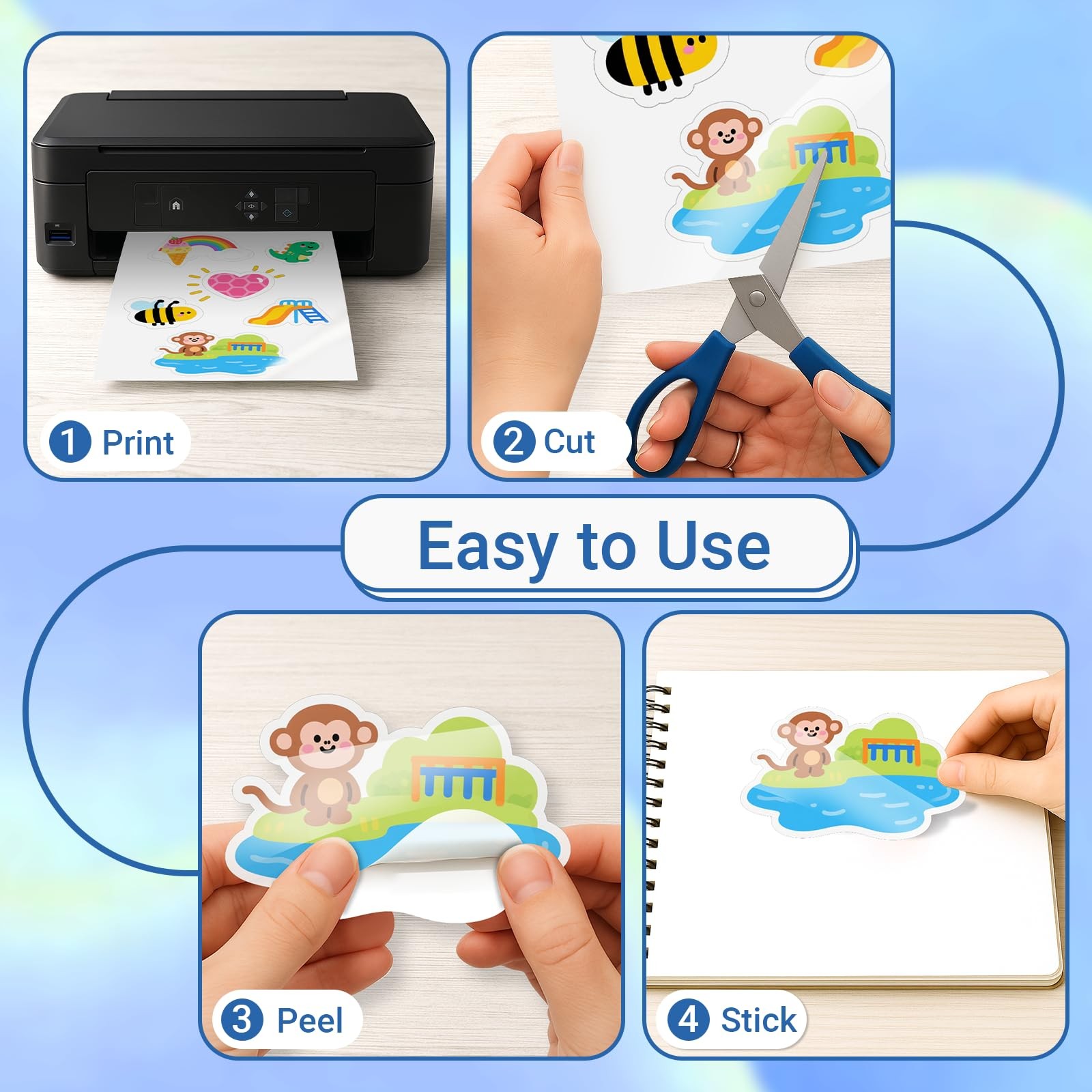 Euqvunn 18 Sheets Sticker Paper for Printer A4, Glossy White Water Resistan