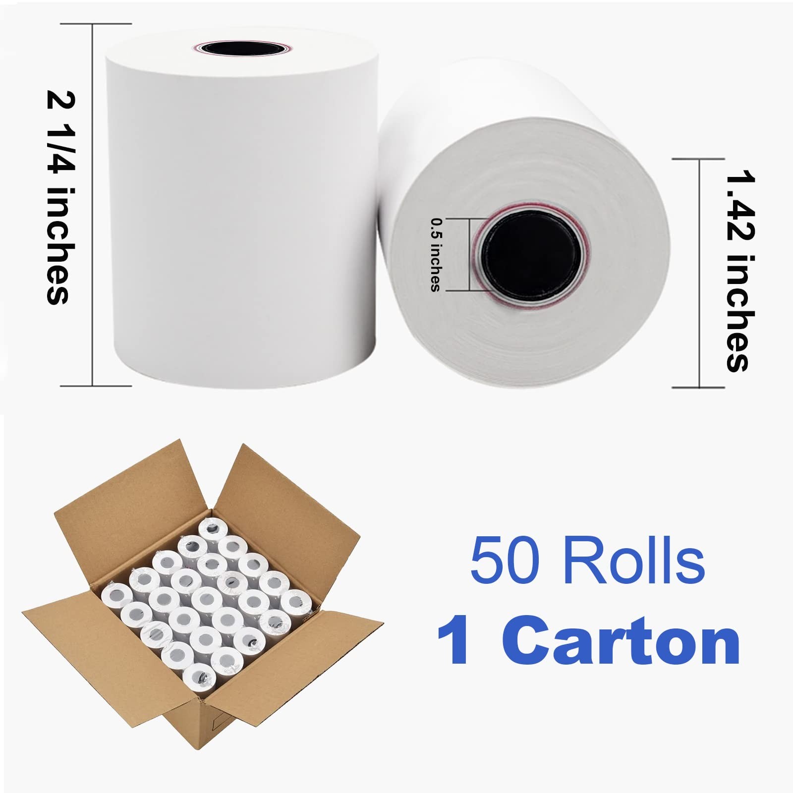 SJPACK Thermal Paper 2 1/4″ x 50′ Pos Receipt Paper, 50 2-1/4″x 50′, White