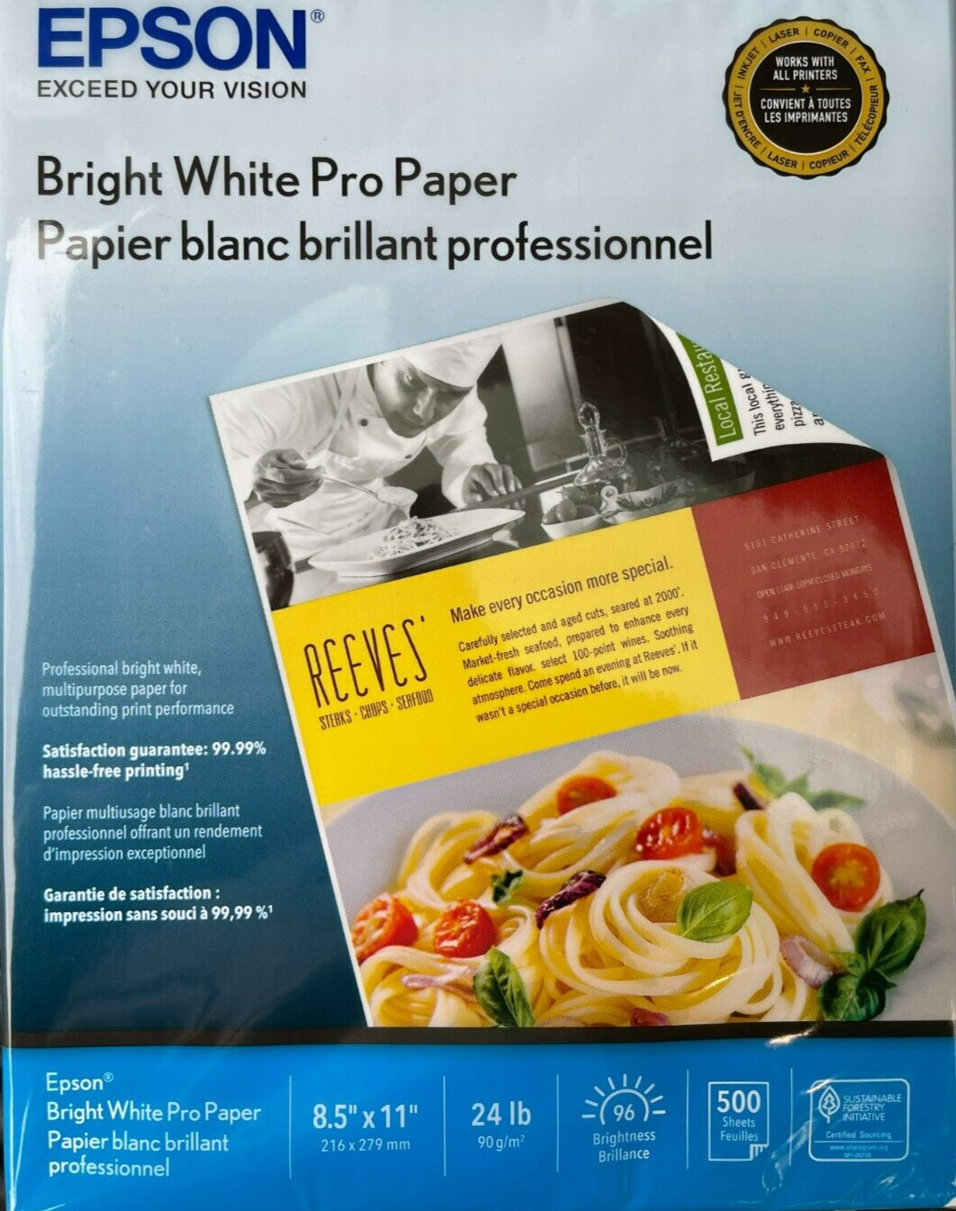 EPSON – S041586 – 8.5″ x 11″ White 96 Brightness Printer Paper – 500 sheets