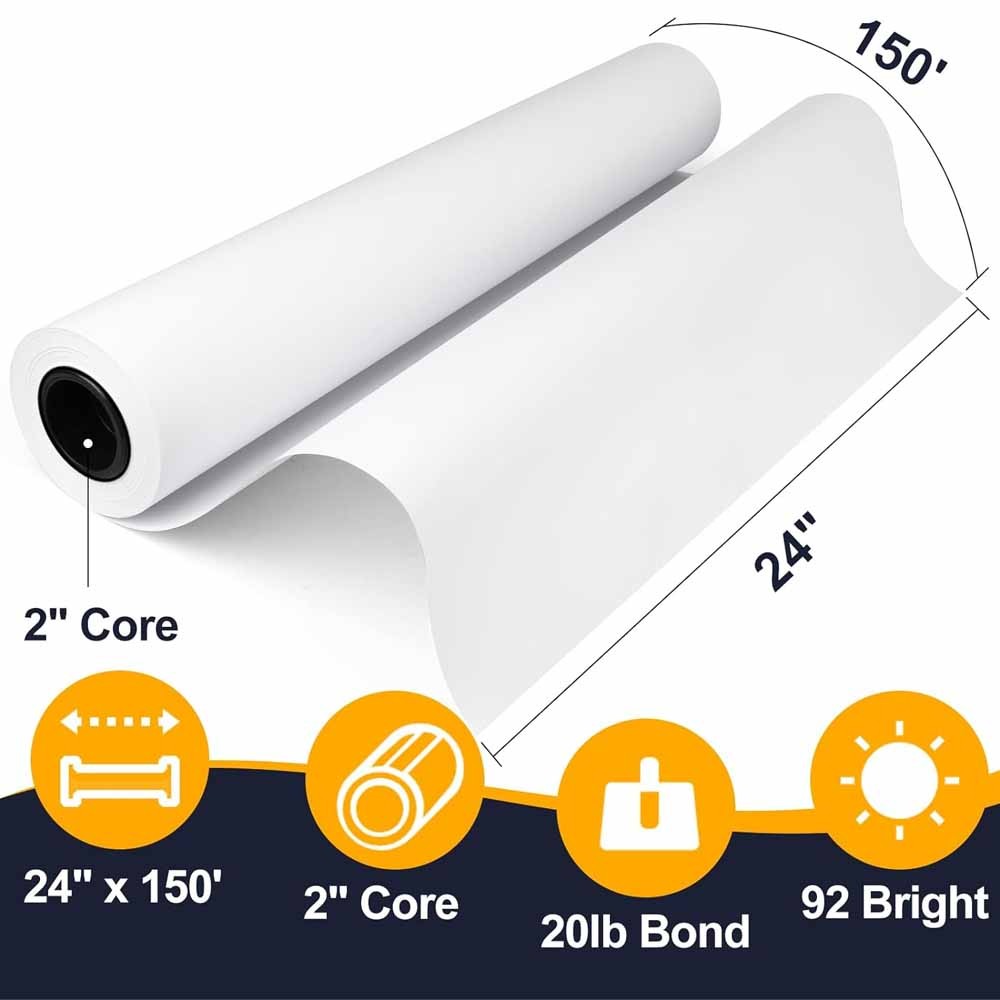 1-4 Rolls 24″x150′ CAD Bond Plotter Paper for Wide Format Inkjet Printers 2″Core