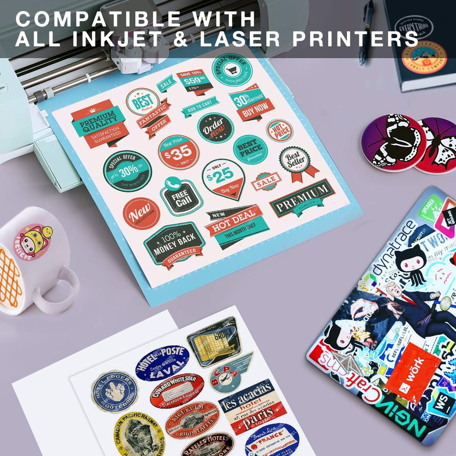 JANDJPACKAGING Printable Vinyl for Inkjet Printer – 30 Pack Printable Vinyl S…