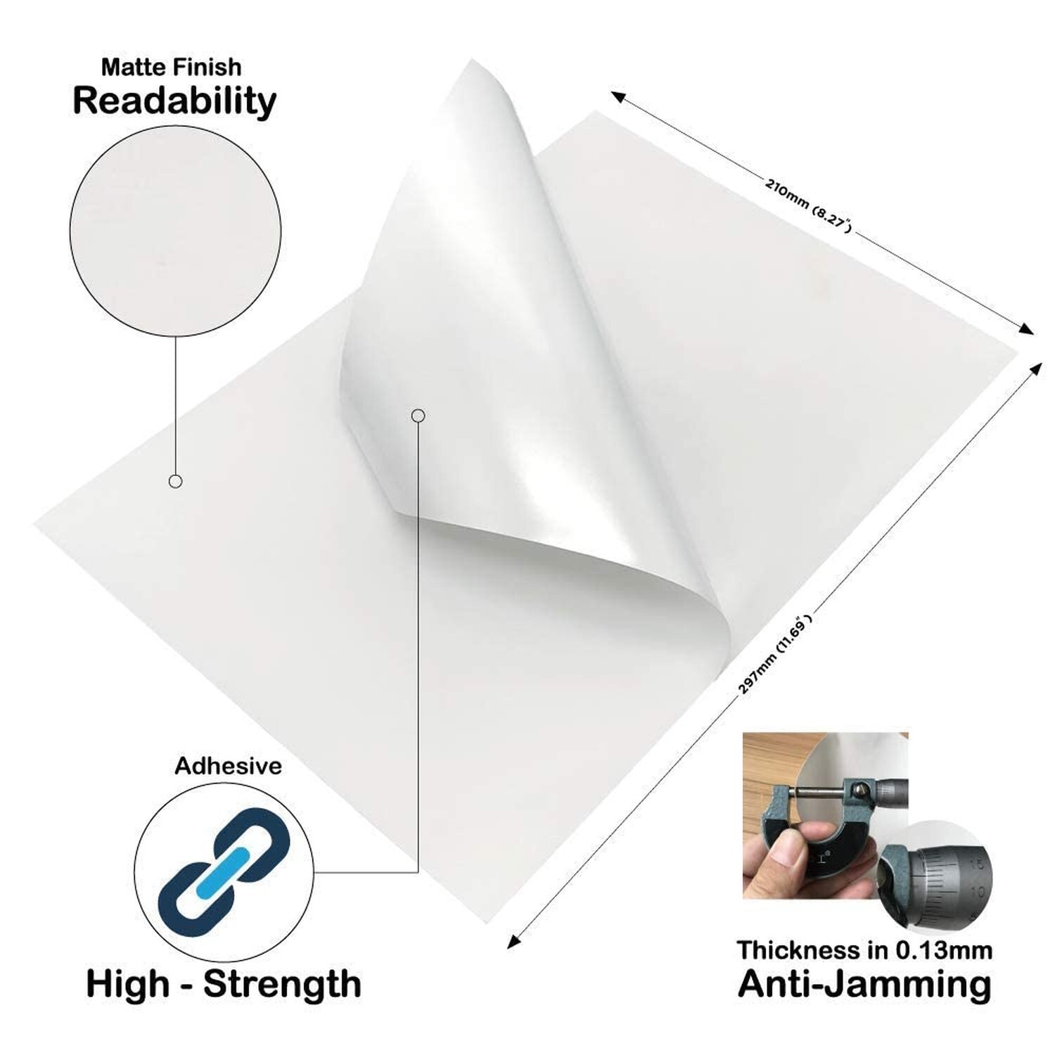 Pack of 100 Sheets-High Sticky Printable Matte Self Adhesive Full Sheet A4 St…