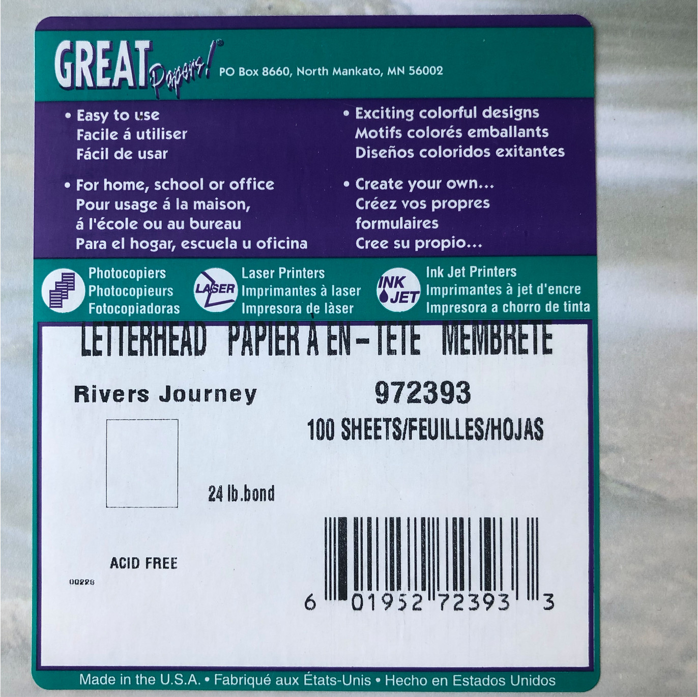 GREAT PAPERS Letterhead Rivers Journey 100 Sheets Sealed Package Acid Free New