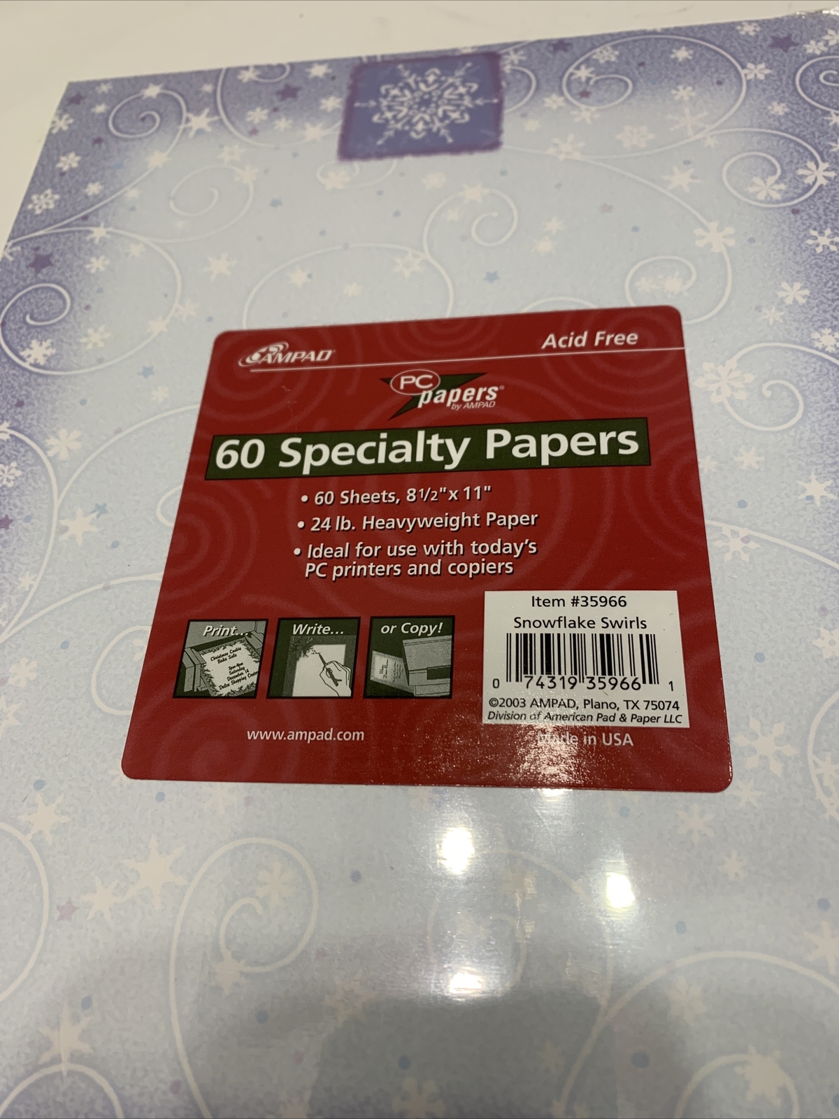 Ampad Pack Of 60 Specialty Papers Snowflakes & Swirls. NEW – Item #35966