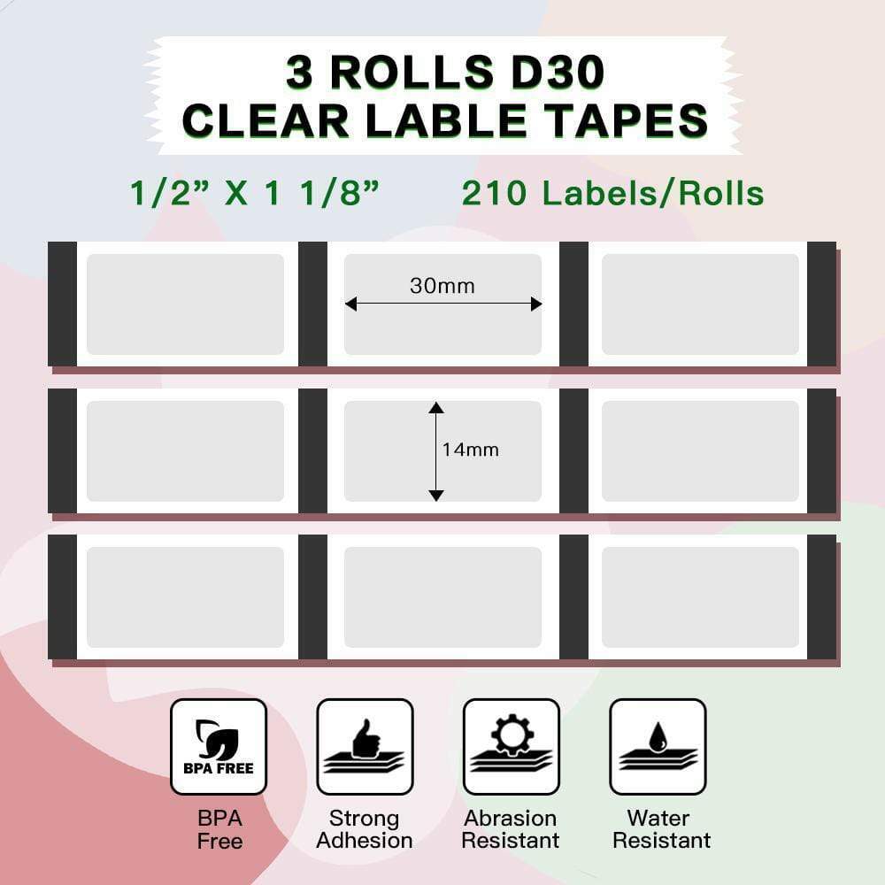 Phomemo 3 Rolls Clear Square 14 x 30 mm Transparent Self-Adhesive Thermal Label
